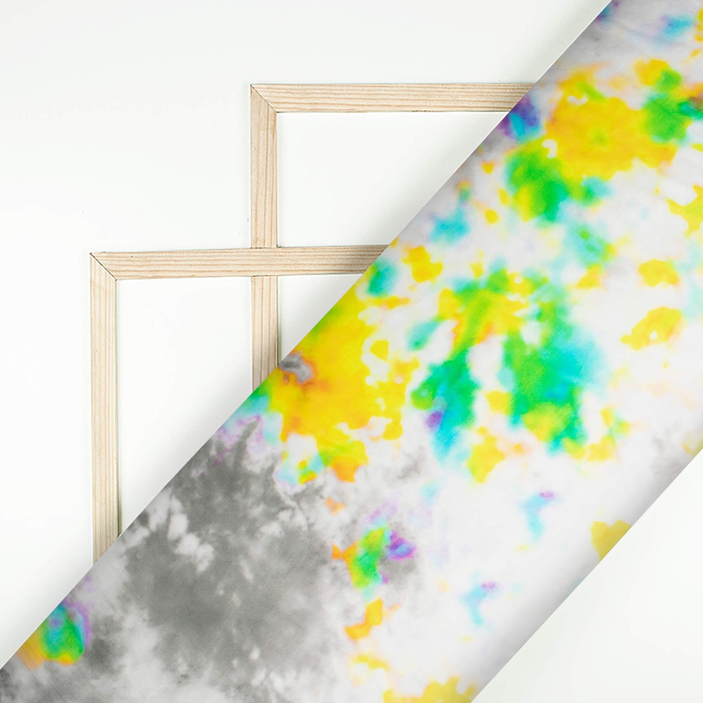 White And Yellow Tye And Dye Pattern Digital Print Viscose Gaji Silk Fabric