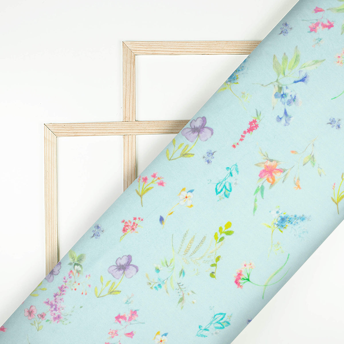Light Blue And Purple Floral Pattern Digital Print Viscose Gaji Silk Fabric
