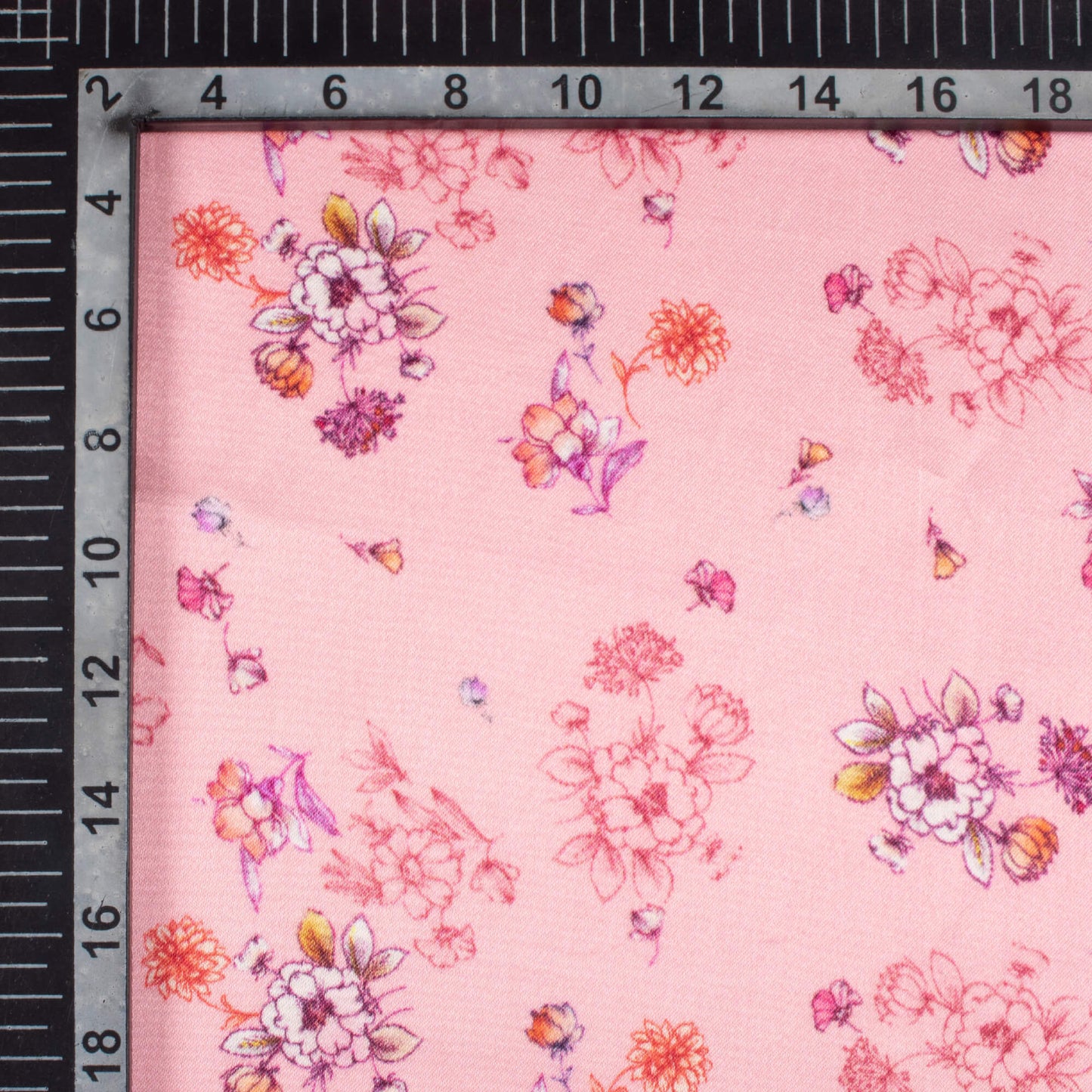 Flamingo Pink And Purple Floral Pattern Digital Print Viscose Gaji Silk Fabric
