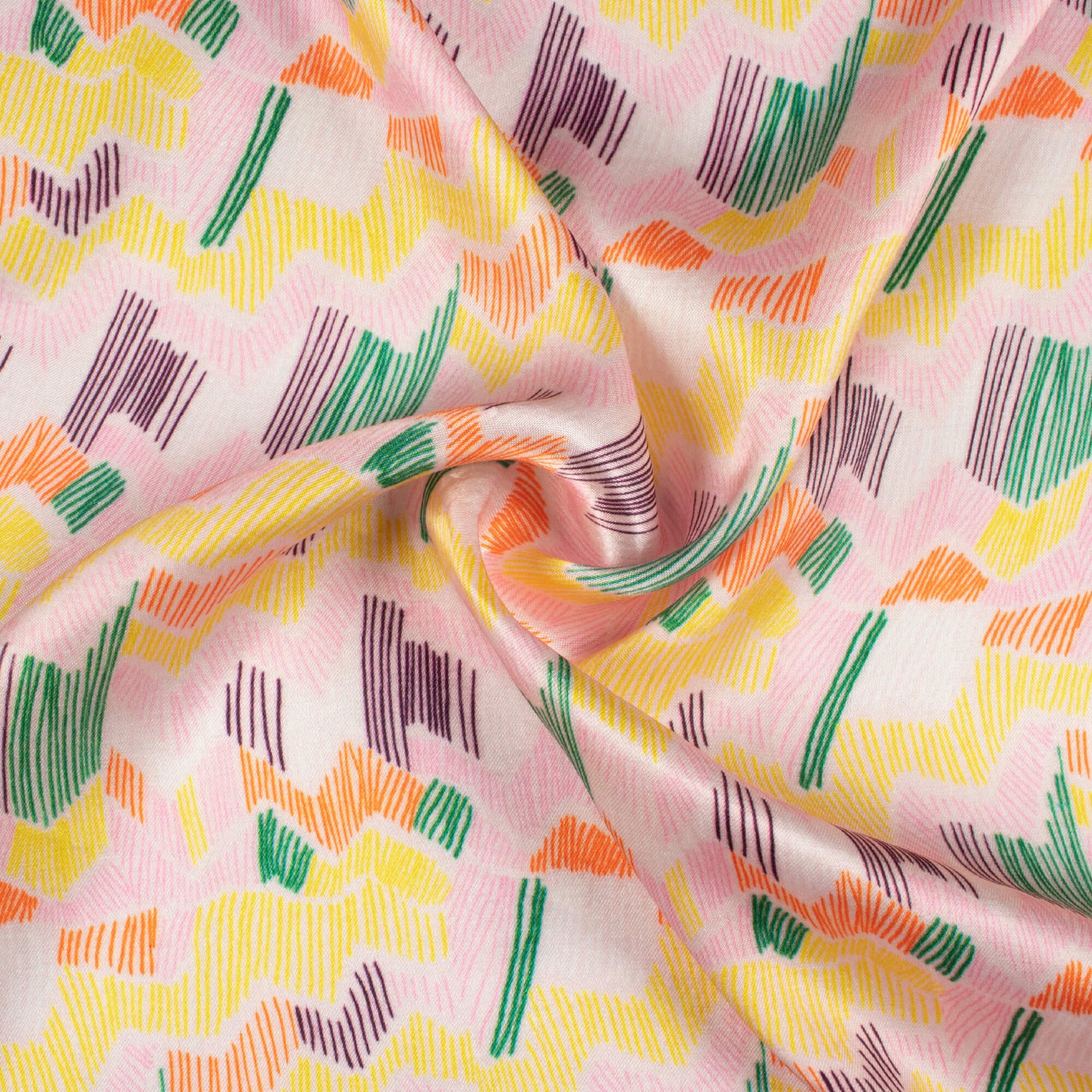 Pastel Pink And Green Abstract Pattern Digital Print Viscose Gaji Silk Fabric