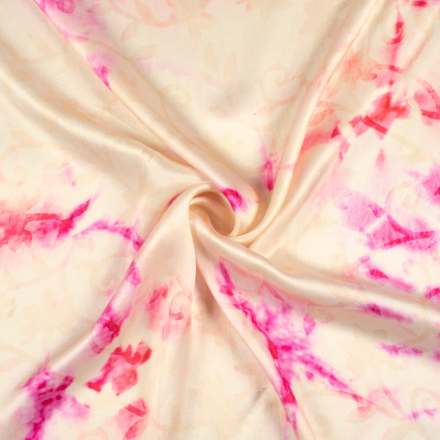 Fuchsia Pink And Beige Tye And Dye Pattern Digital Print Viscose Gaji Silk Fabric