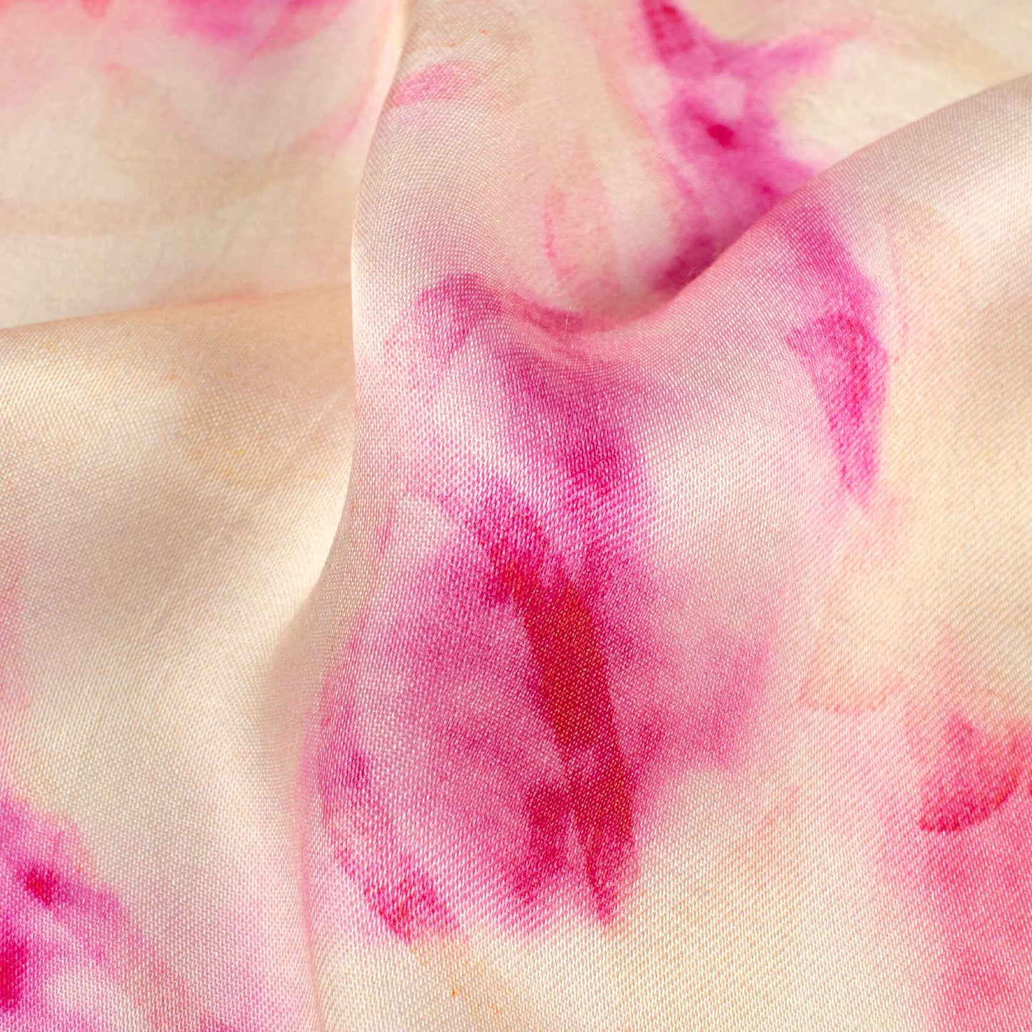 Fuchsia Pink And Beige Tye And Dye Pattern Digital Print Viscose Gaji Silk Fabric