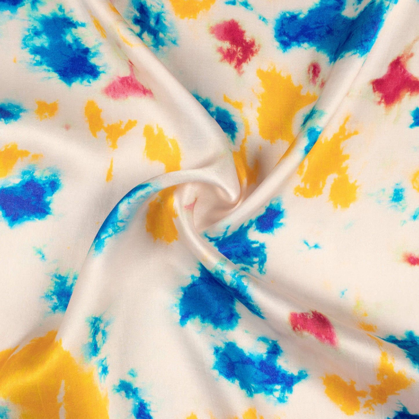 Oat Beige And Blue Tye And Dye Pattern Digital Print Viscose Gaji Silk Fabric
