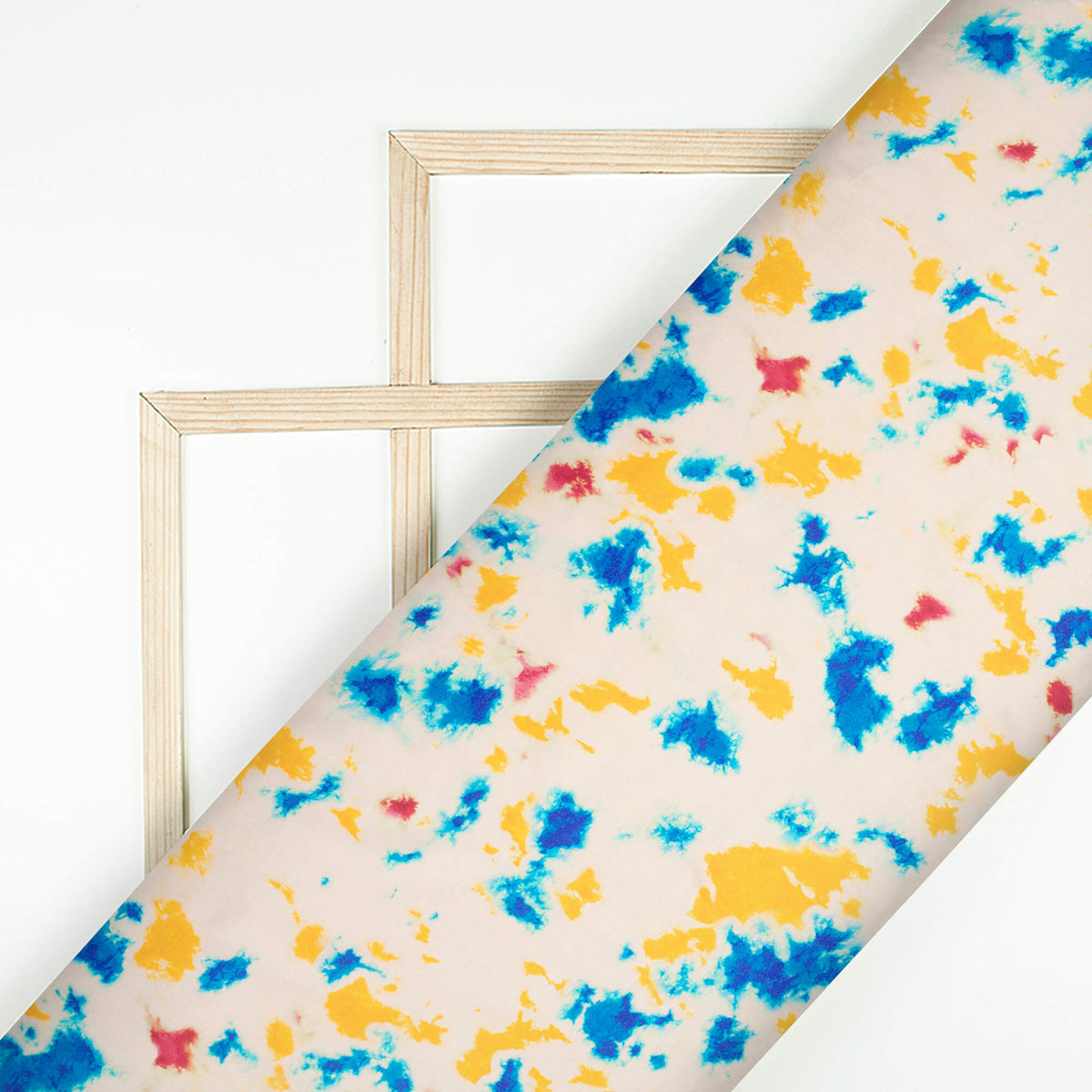 Oat Beige And Blue Tye And Dye Pattern Digital Print Viscose Gaji Silk Fabric