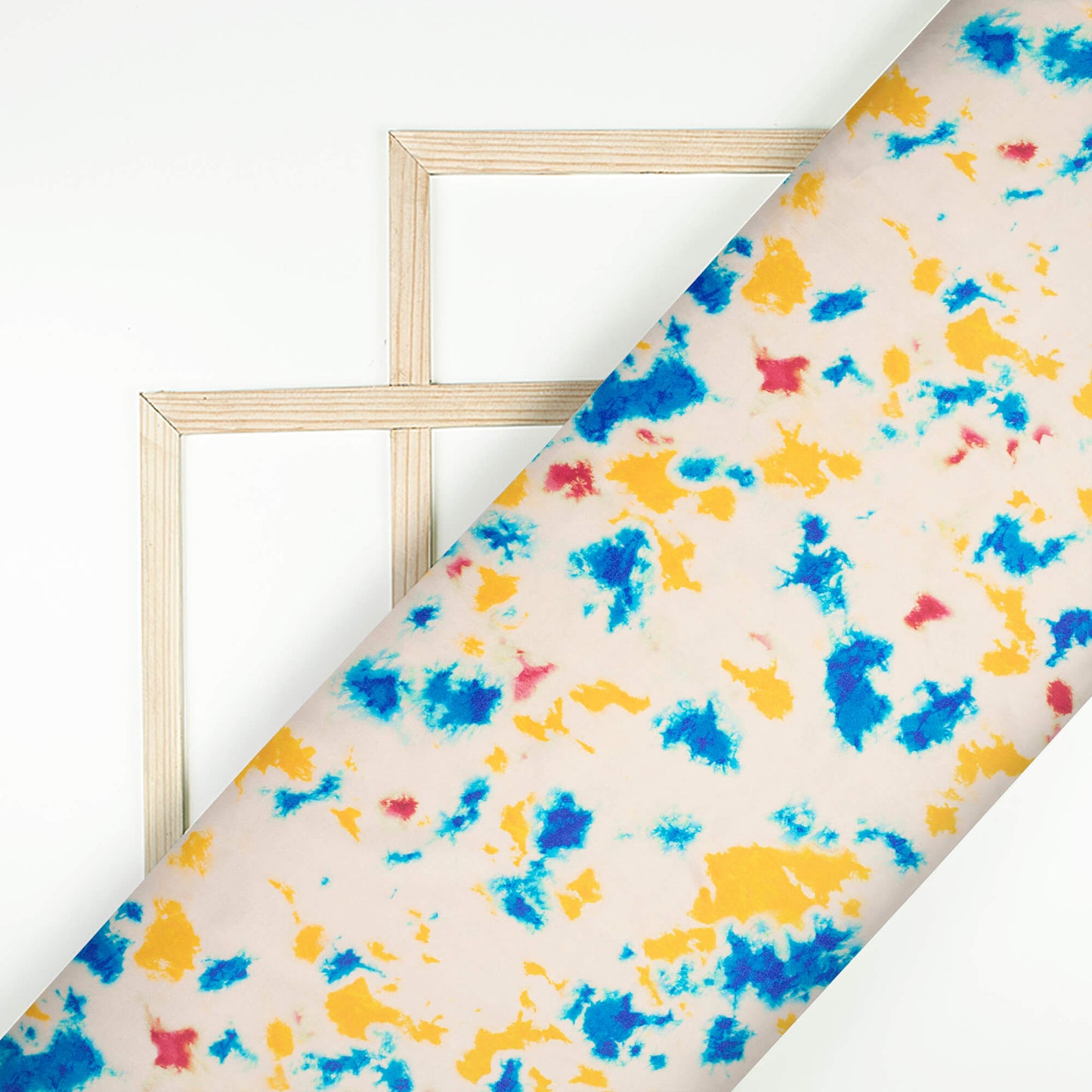 Oat Beige And Blue Tye And Dye Pattern Digital Print Viscose Gaji Silk Fabric
