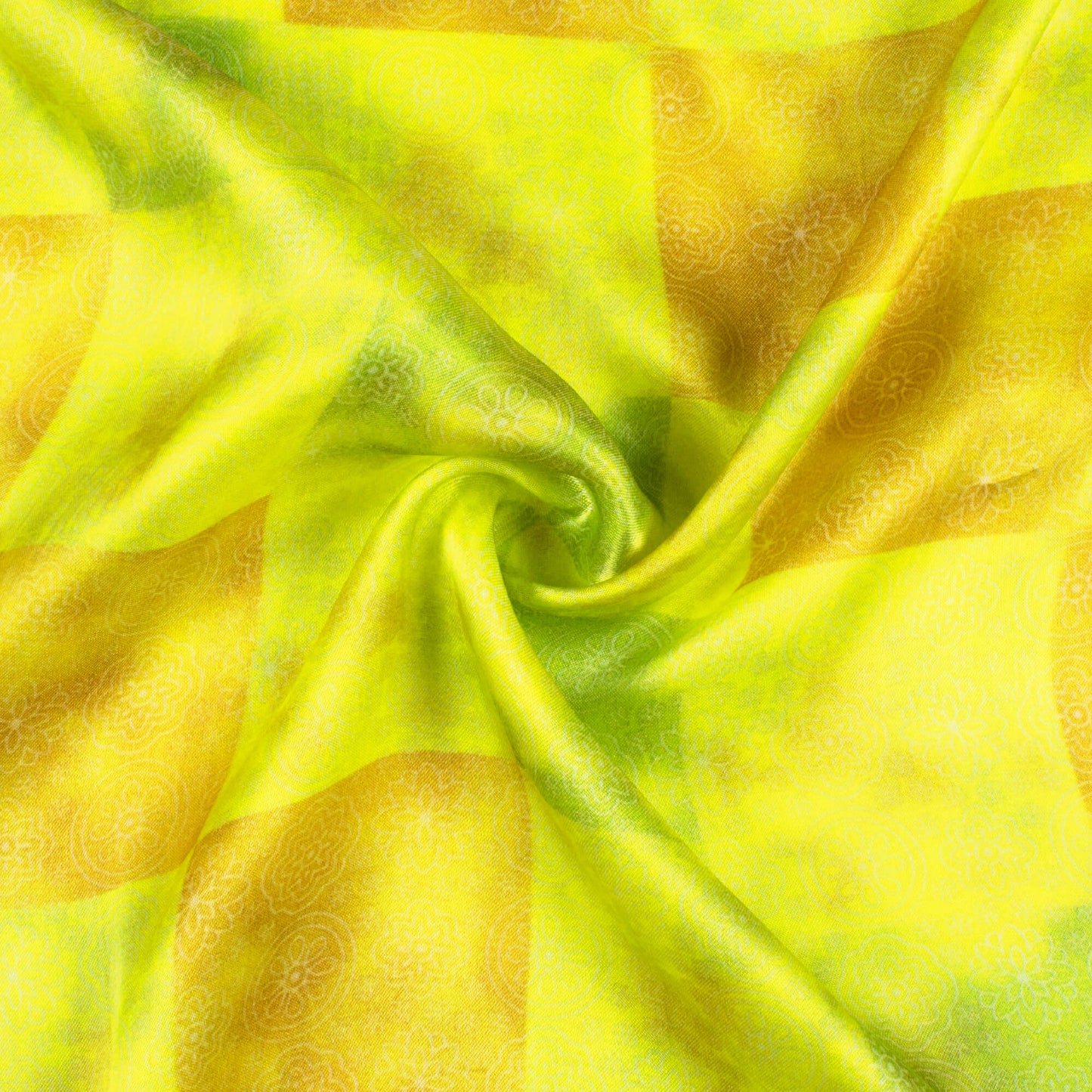 Earls Green And Olive Green Geometric Pattern Digital Print Viscose Gaji Silk Fabric