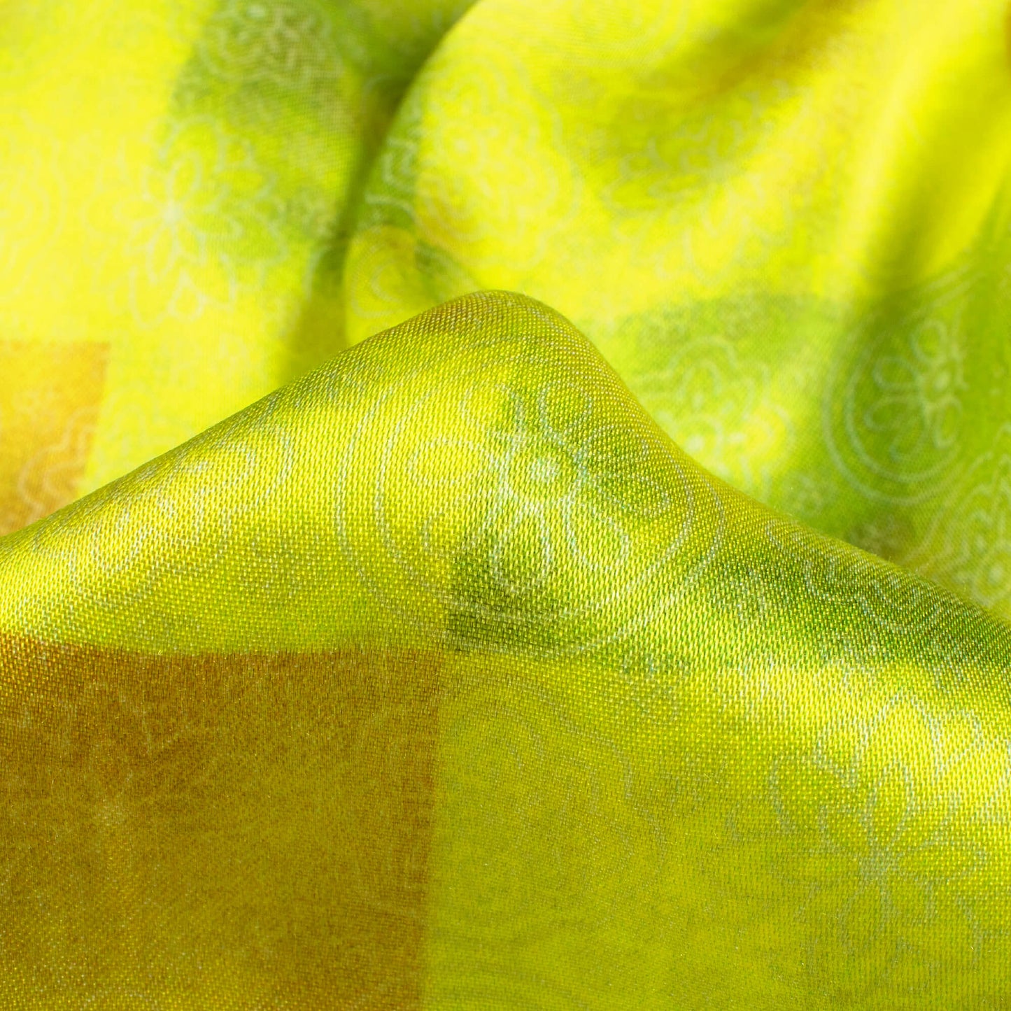 Earls Green And Olive Green Geometric Pattern Digital Print Viscose Gaji Silk Fabric