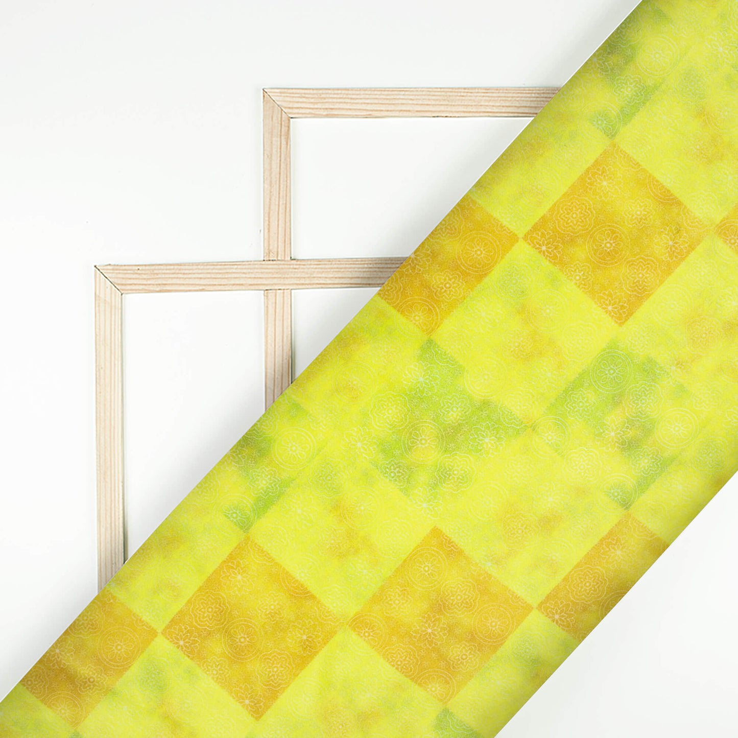 Earls Green And Olive Green Geometric Pattern Digital Print Viscose Gaji Silk Fabric
