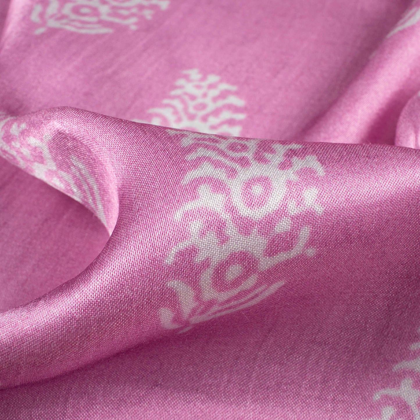 Hippie Pink And White Booti Pattern Digital Print Viscose Gaji Silk Fabric