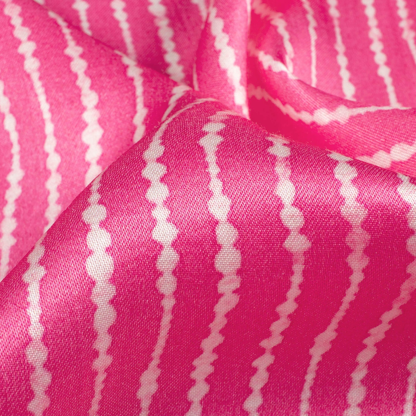 Dark Pink And White Stripes Pattern Digital Print Viscose Gaji Silk Fabric