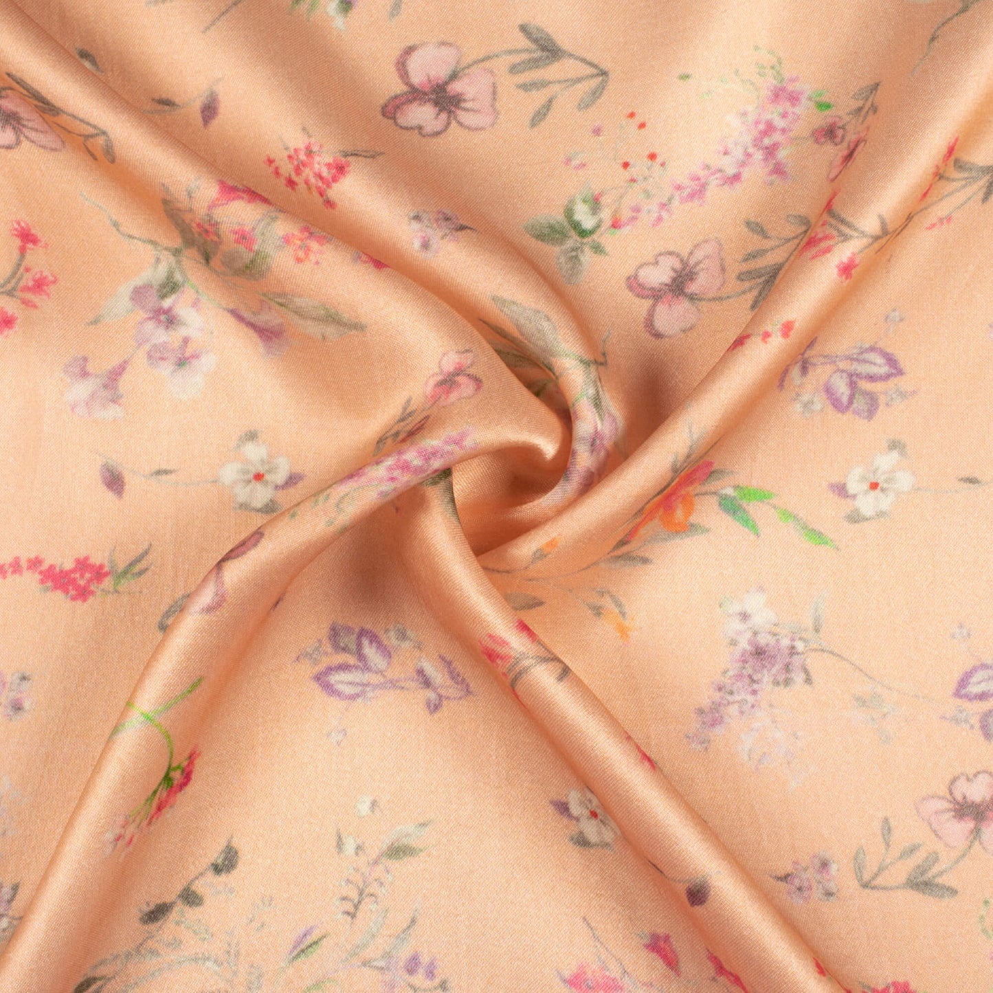 Pastel Orange And Red Floral Pattern Digital Print Viscose Gaji Silk Fabric