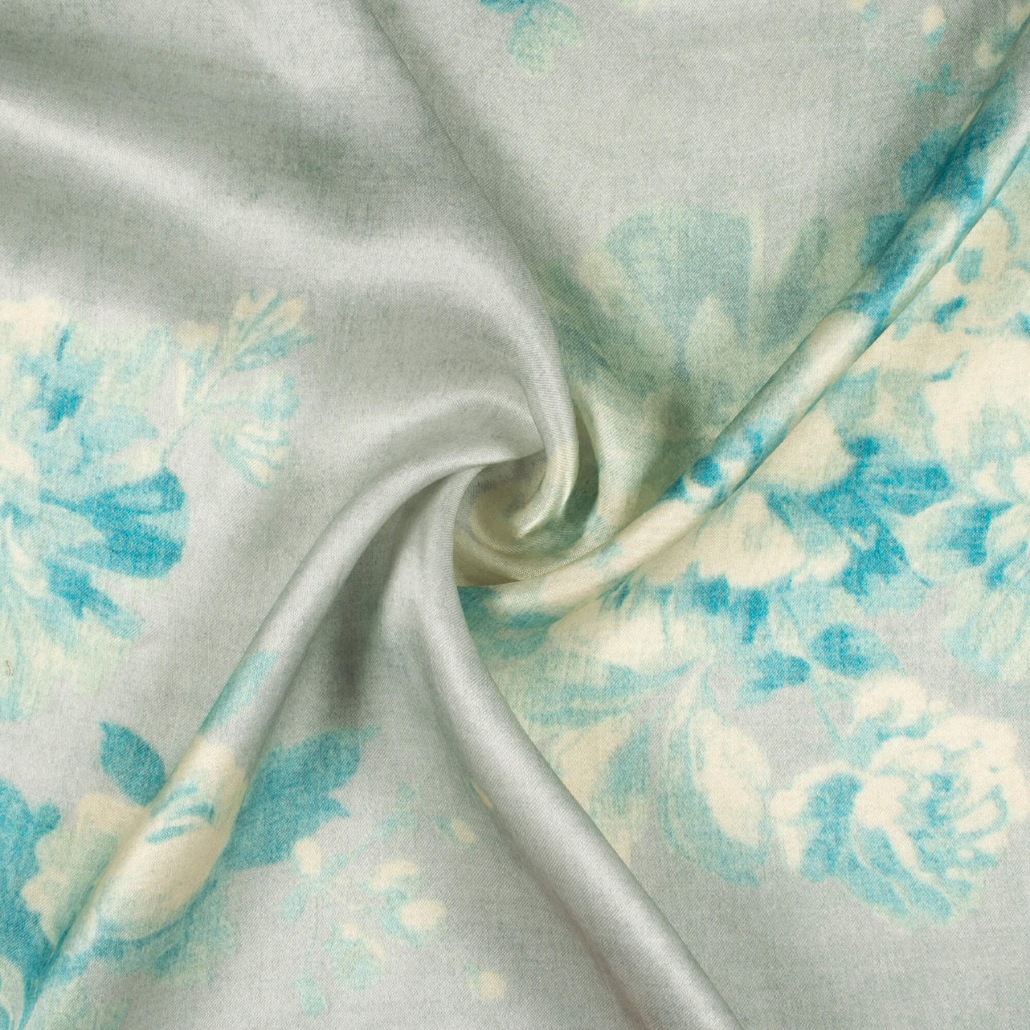 Dolphin Grey And Blue Floral Pattern Digital Print Viscose Gaji Silk Fabric