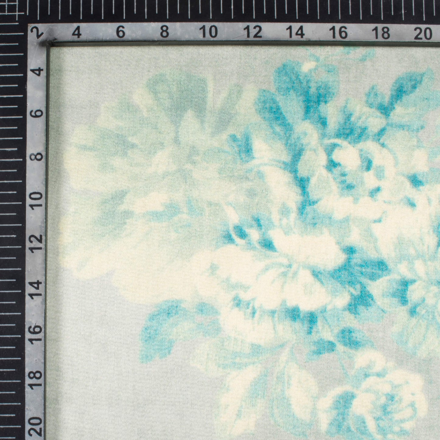 Dolphin Grey And Blue Floral Pattern Digital Print Viscose Gaji Silk Fabric
