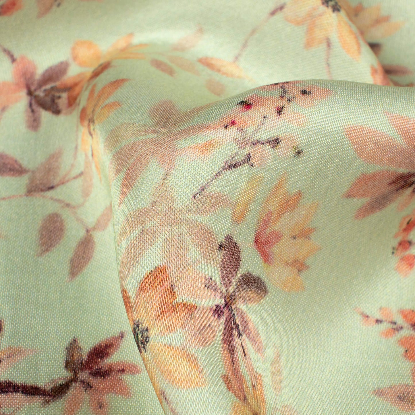 Tea Green And Careys Pink Floral Pattern Digital Print Viscose Gaji Silk Fabric