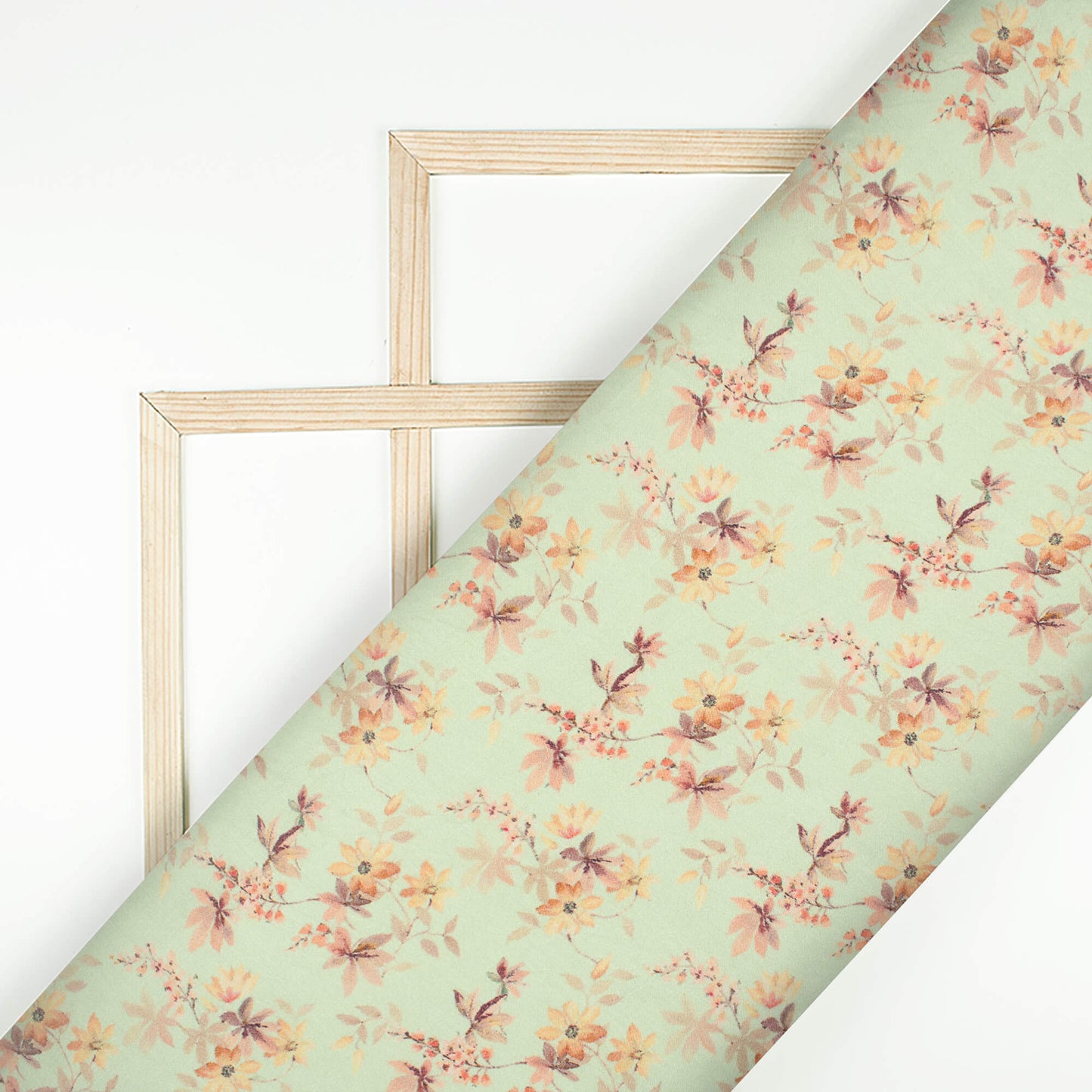 Tea Green And Careys Pink Floral Pattern Digital Print Viscose Gaji Silk Fabric