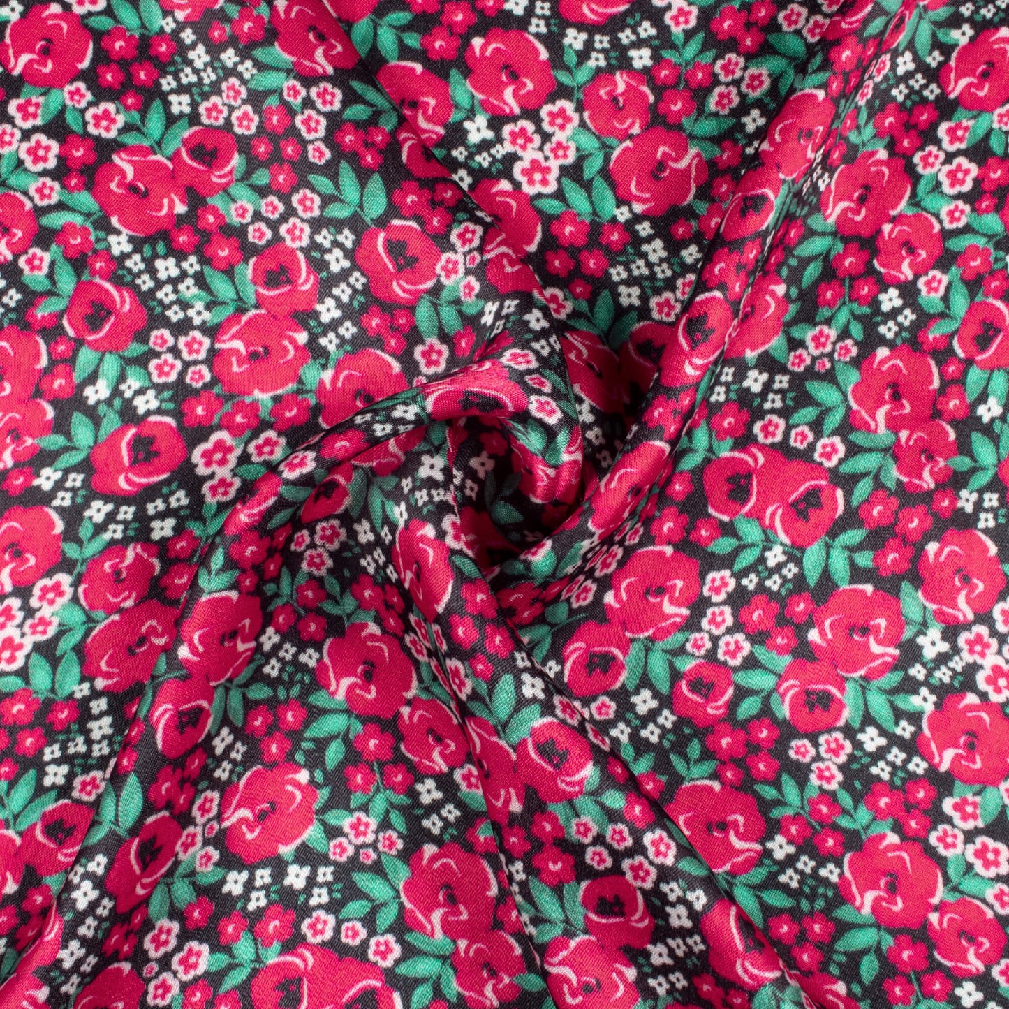 Dark Pink And Pine Green Floral Pattern Digital Print Viscose Gaji Silk Fabric