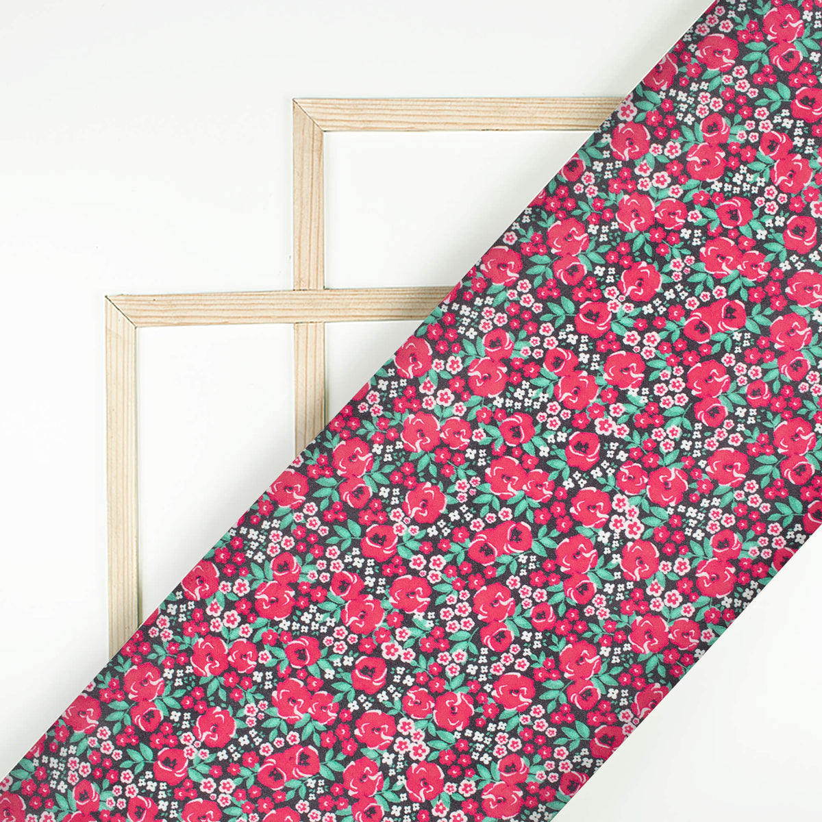Dark Pink And Pine Green Floral Pattern Digital Print Viscose Gaji Silk Fabric