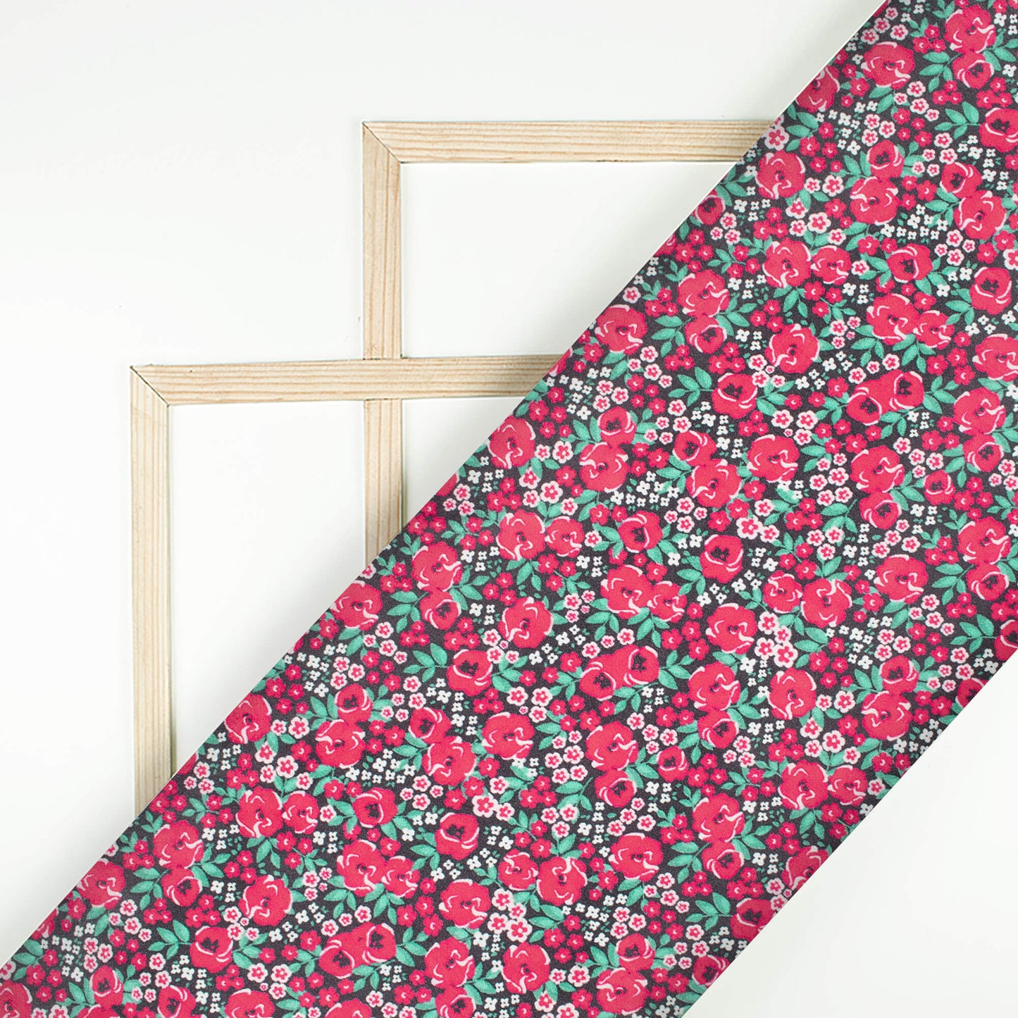 Dark Pink And Pine Green Floral Pattern Digital Print Viscose Gaji Silk Fabric