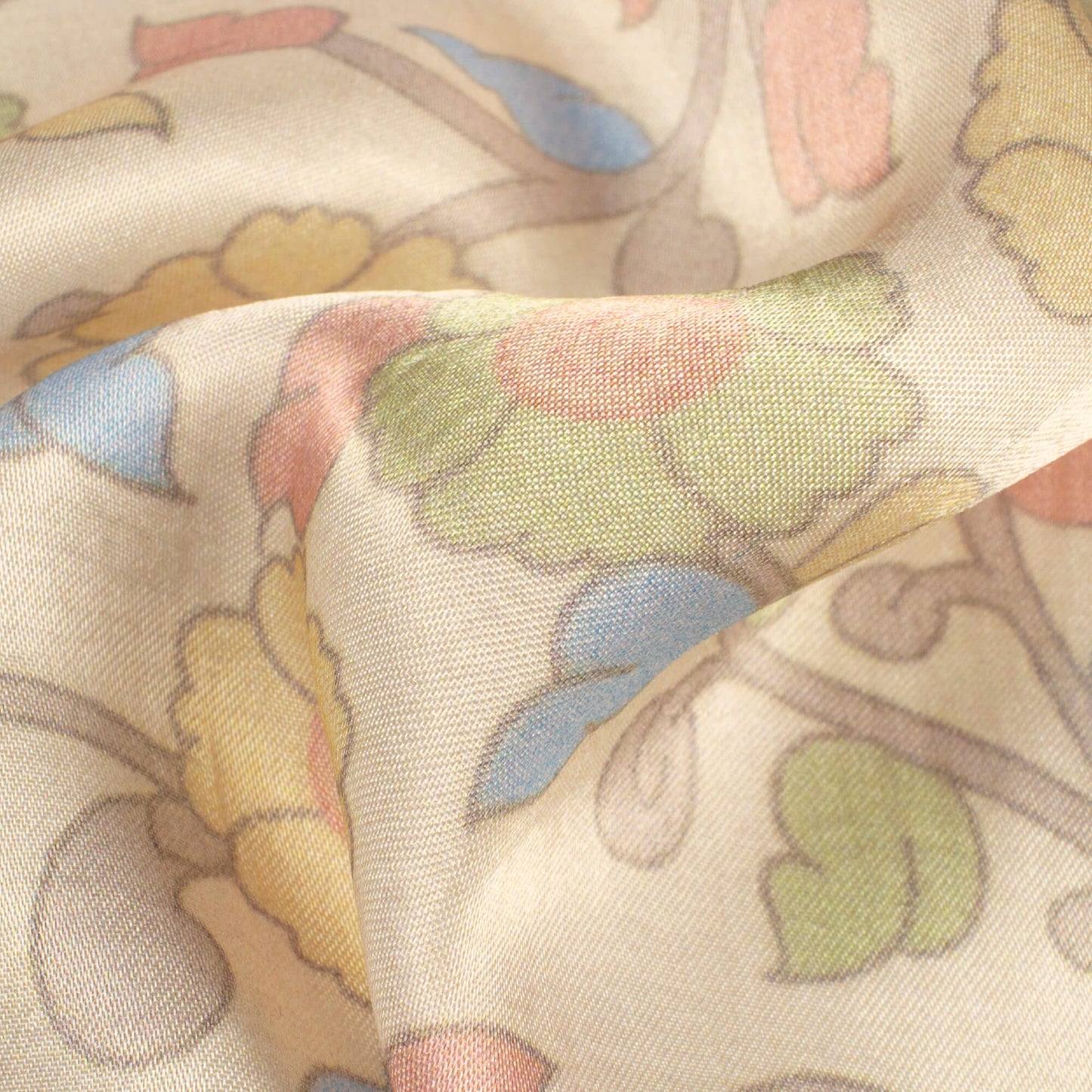 Oat Beige And Blush Red Kalamkrii Pattern Digital Print Viscose Gaji Silk Fabric