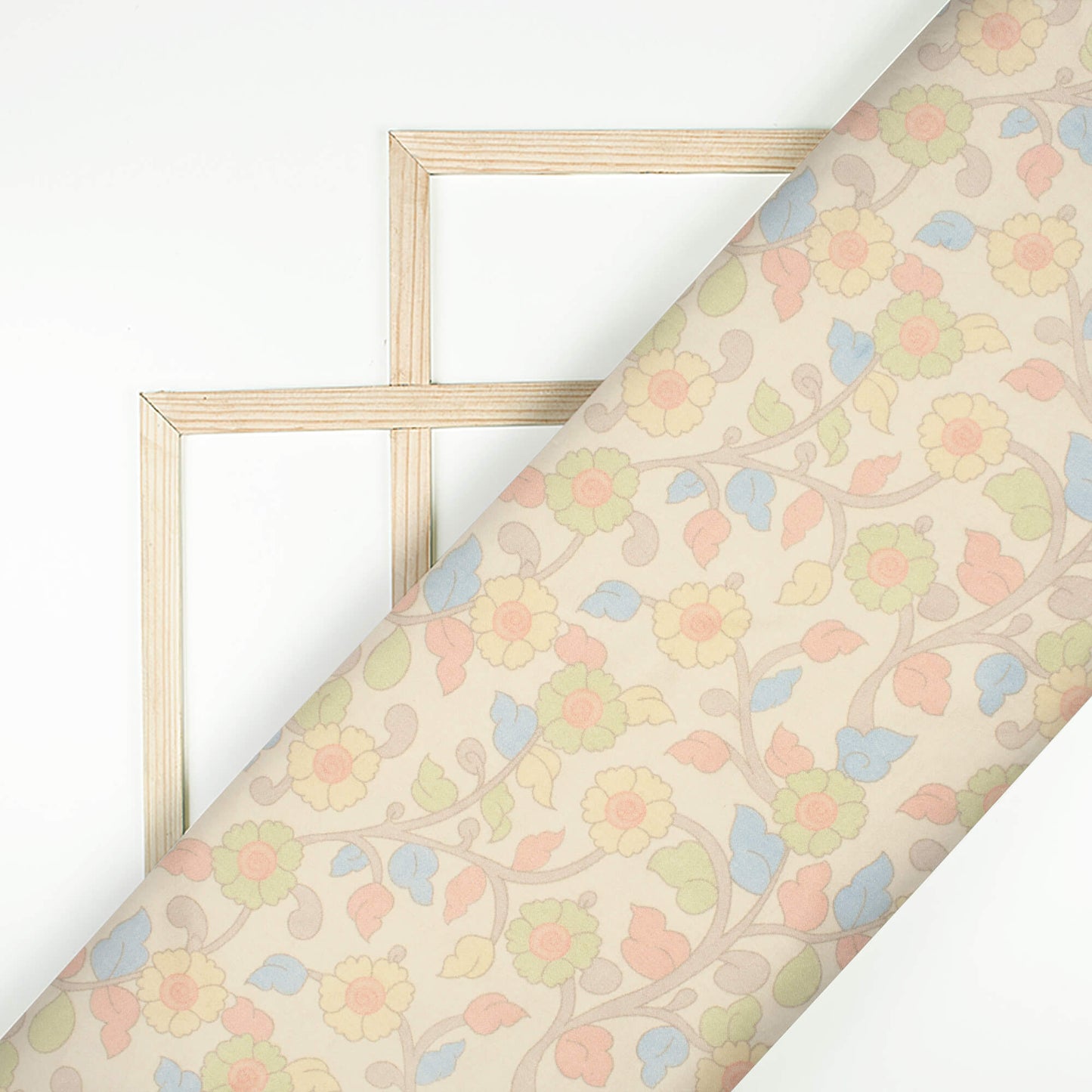 Oat Beige And Blush Red Kalamkrii Pattern Digital Print Viscose Gaji Silk Fabric