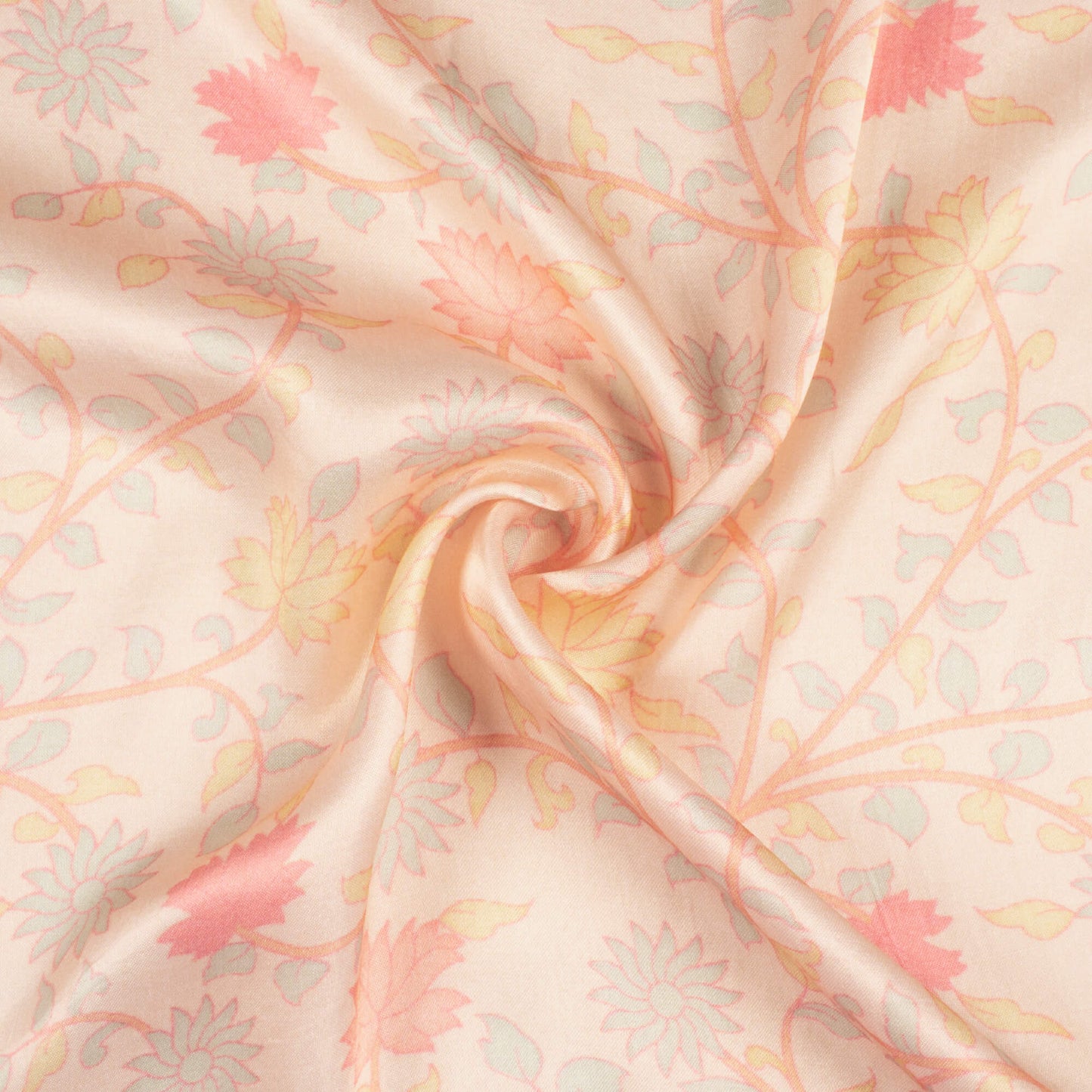 Pale Orange And Pink Floral Pattern Digital Print Viscose Gaji Silk Fabric