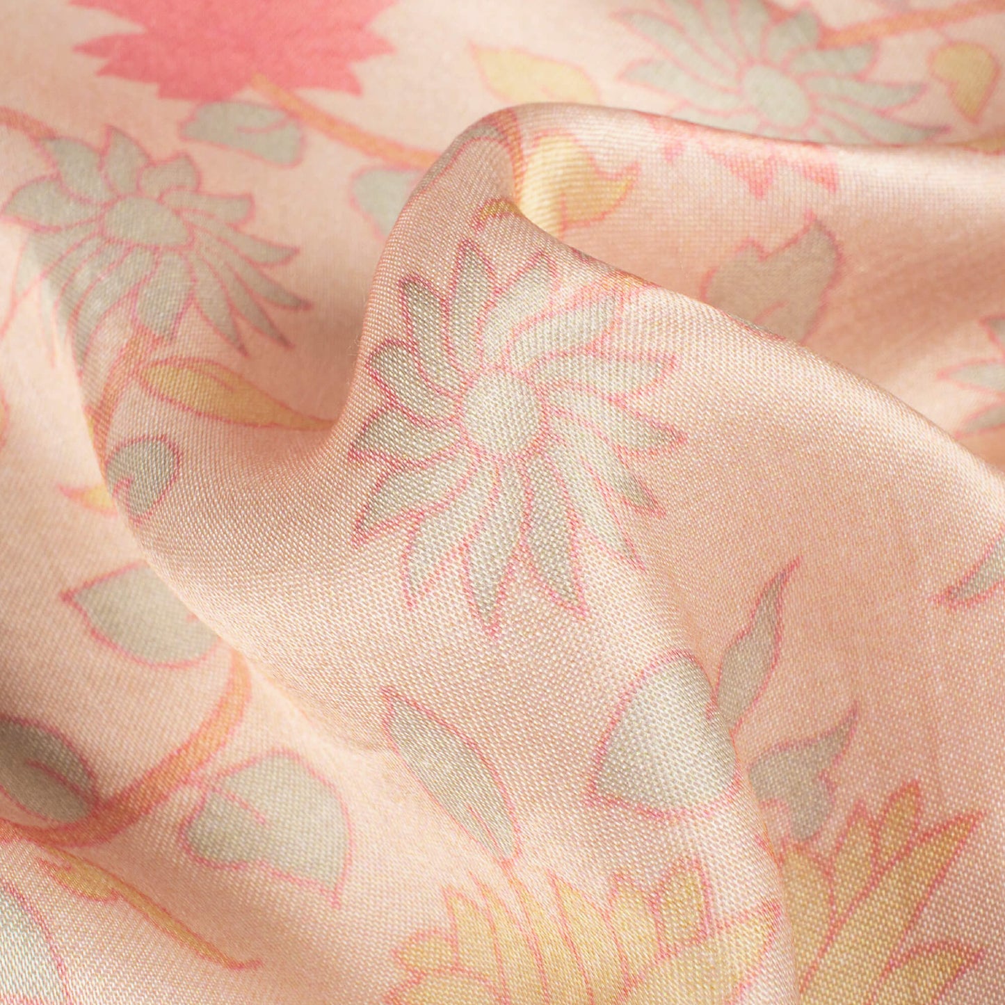 Pale Orange And Pink Floral Pattern Digital Print Viscose Gaji Silk Fabric