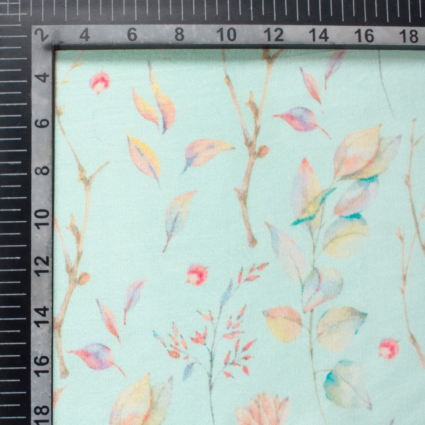 Blizzard Blue And Red Leaf Pattern Digital Print Viscose Gaji Silk Fabric