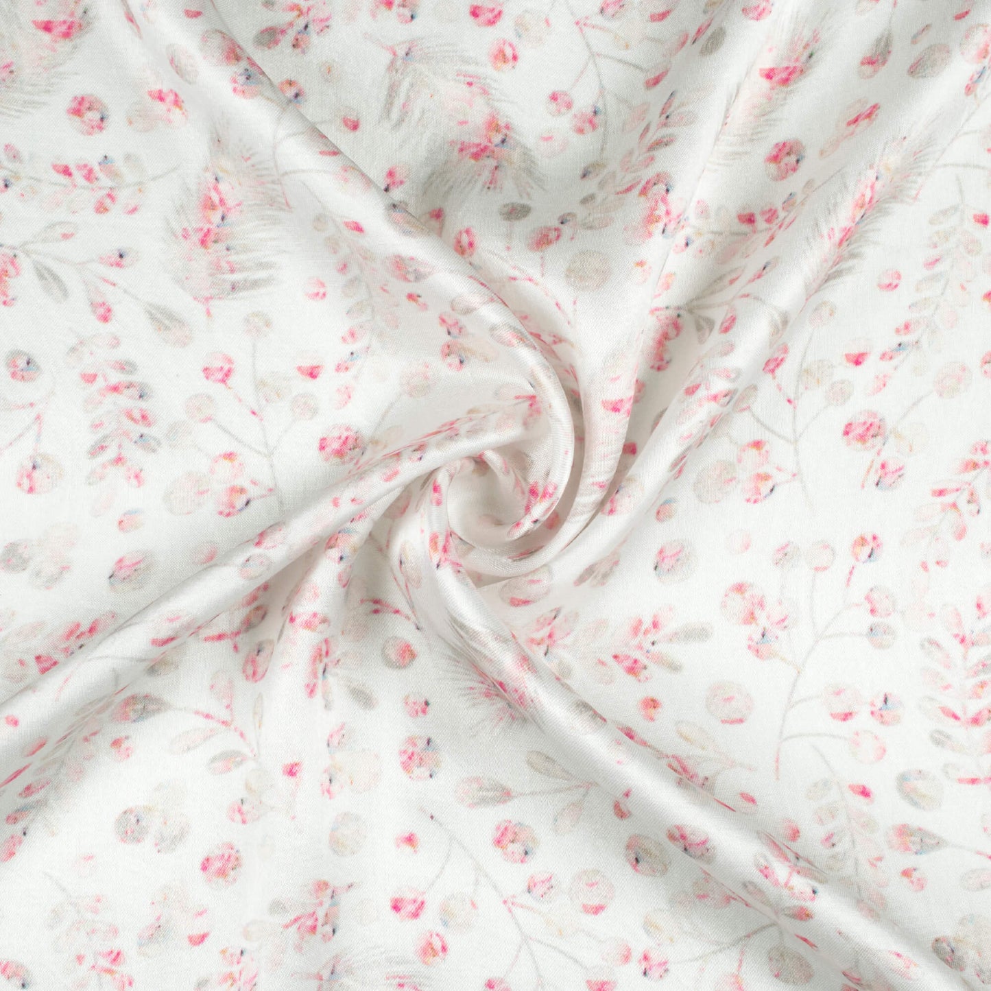 White And Pink Leaf Pattern Digital Print Viscose Gaji Silk Fabric