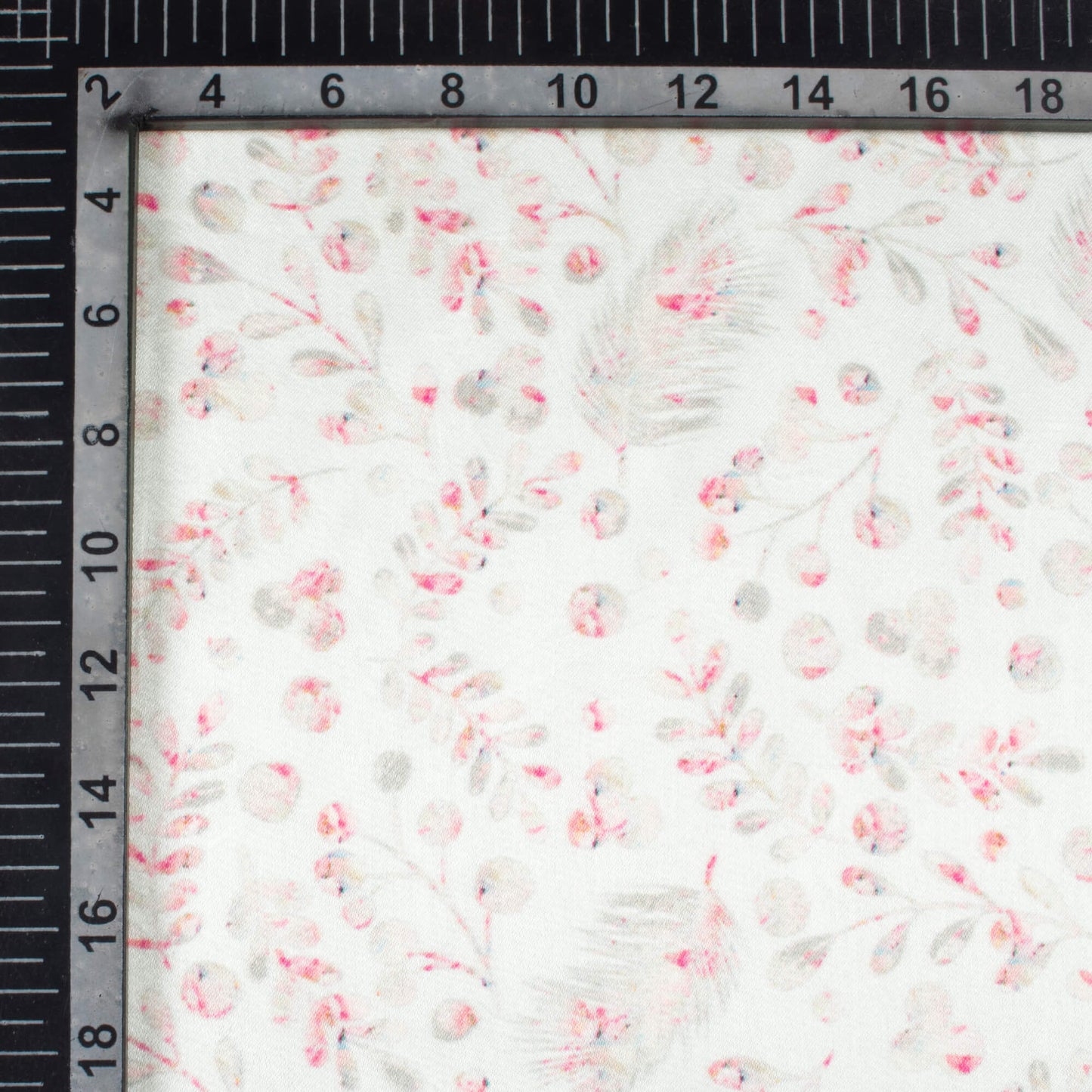 White And Pink Leaf Pattern Digital Print Viscose Gaji Silk Fabric