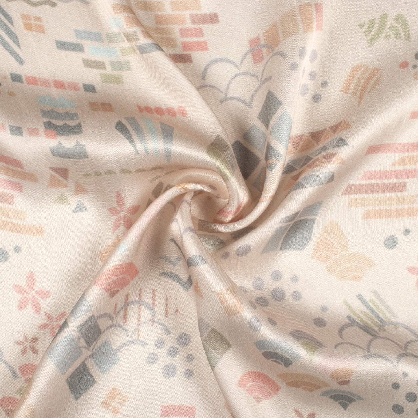 Oat Beige And Grey Quirky Pattern Digital Print Viscose Gaji Silk Fabric