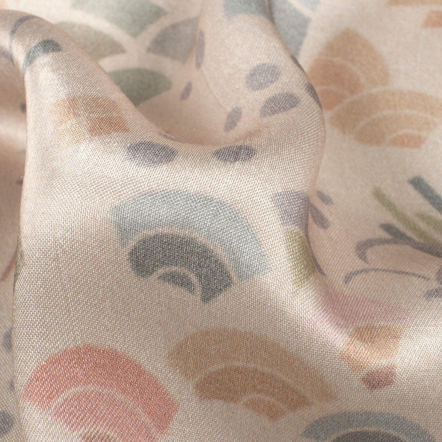 Oat Beige And Grey Quirky Pattern Digital Print Viscose Gaji Silk Fabric