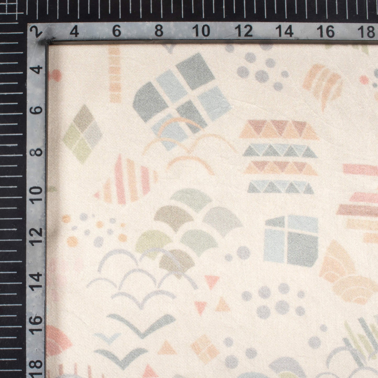 Oat Beige And Grey Quirky Pattern Digital Print Viscose Gaji Silk Fabric