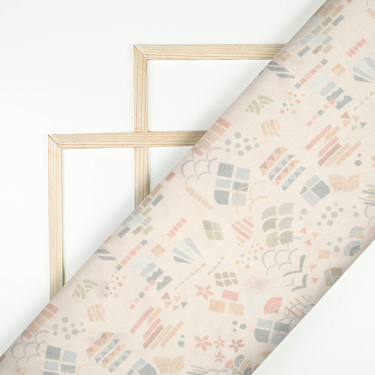 Oat Beige And Grey Quirky Pattern Digital Print Viscose Gaji Silk Fabric
