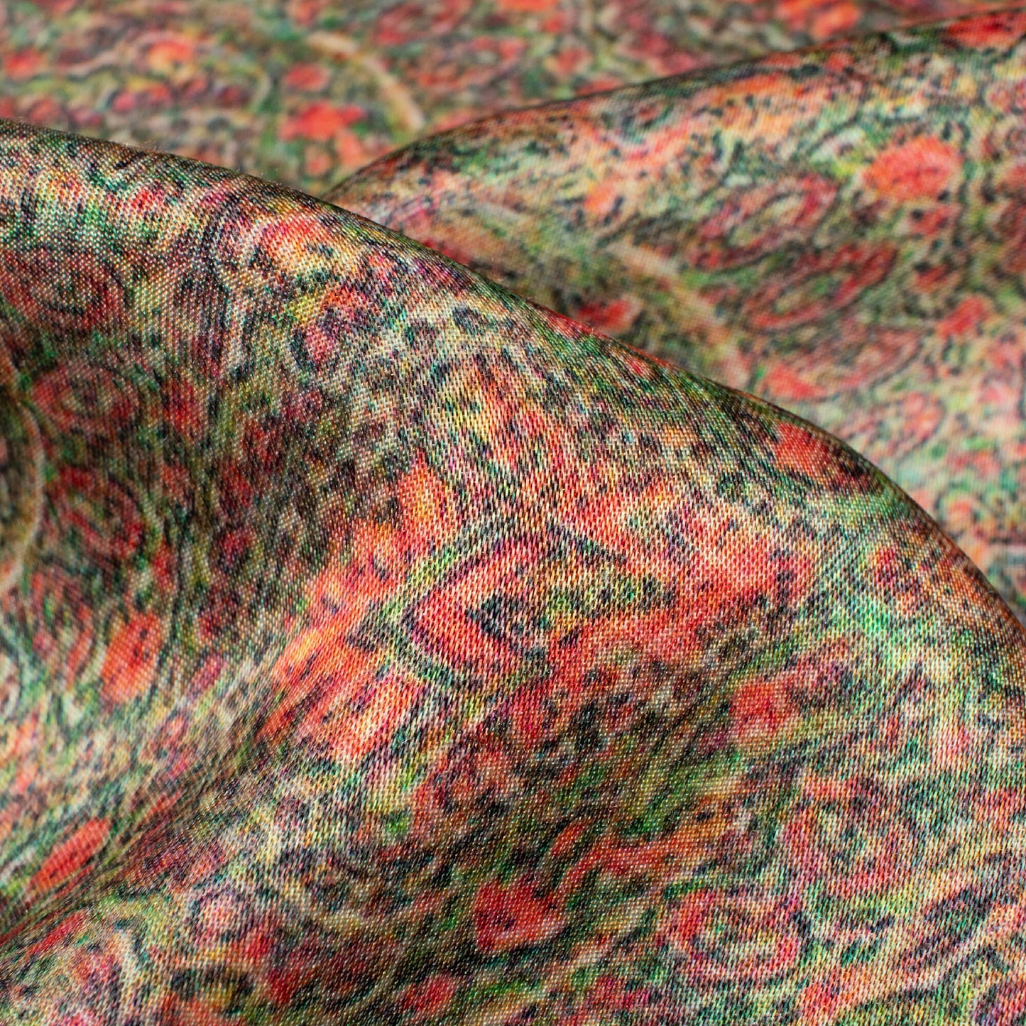 Green And Pink Ethnic Pattern Digital Print Viscose Gaji Silk Fabric