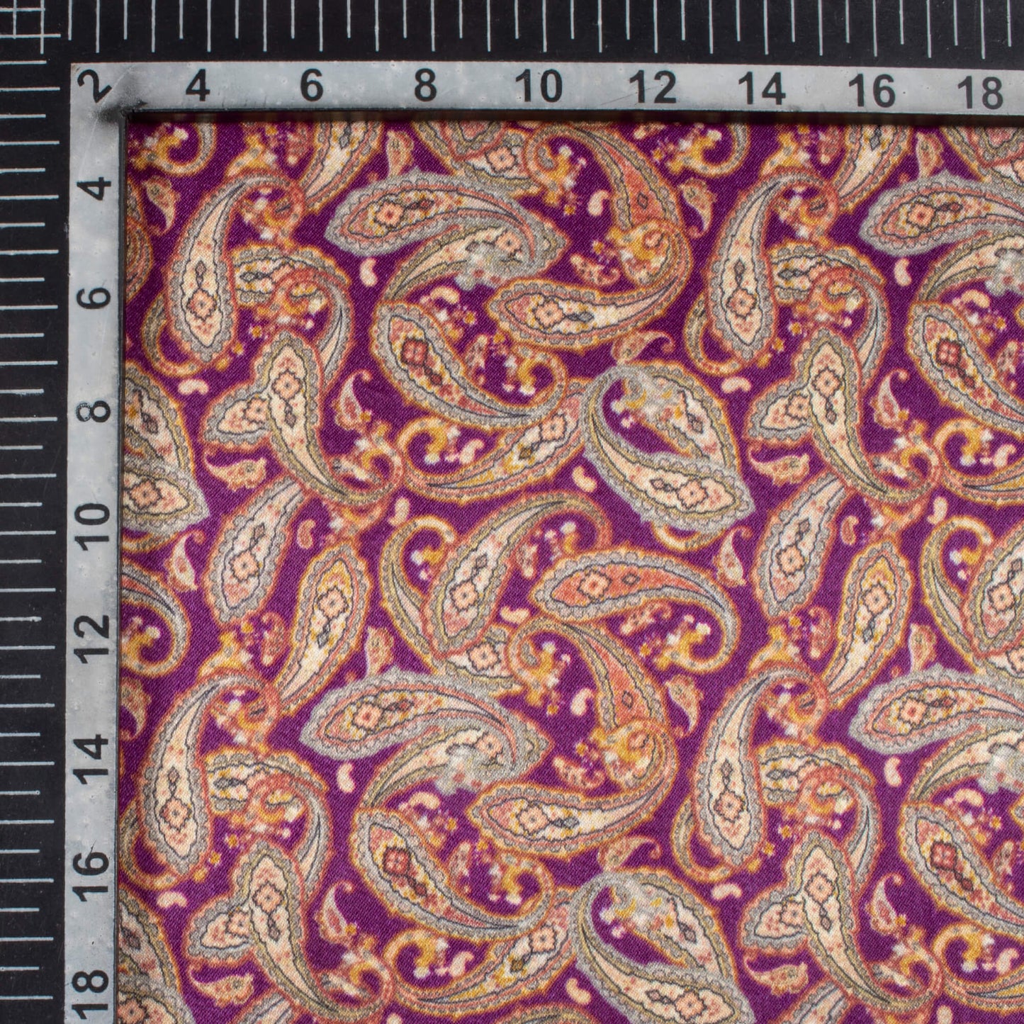 Mulberry Purple And Tea Green Paisley Pattern Digital Print Viscose Gaji Silk Fabric