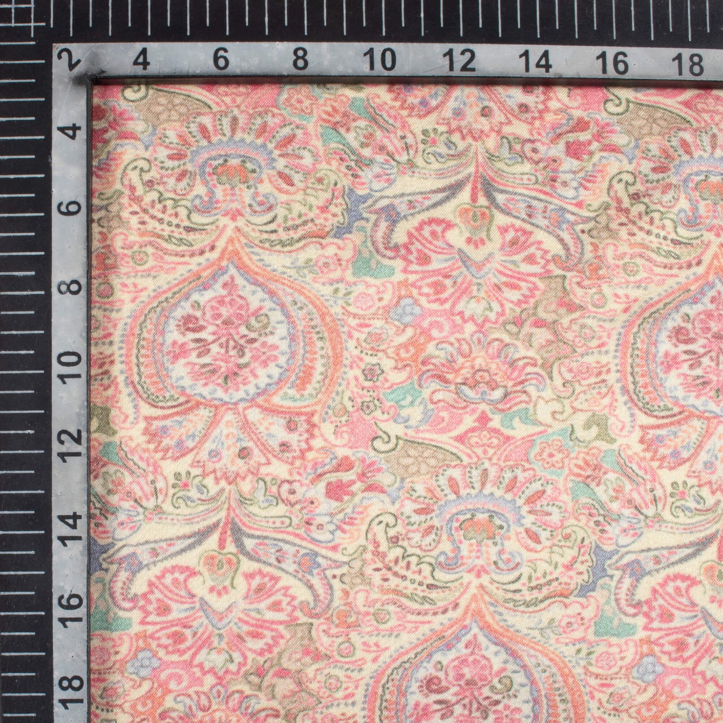 Flamingo Pink and Cream Ethnic Pattern Digital Print Viscose Gaji Silk Fabric