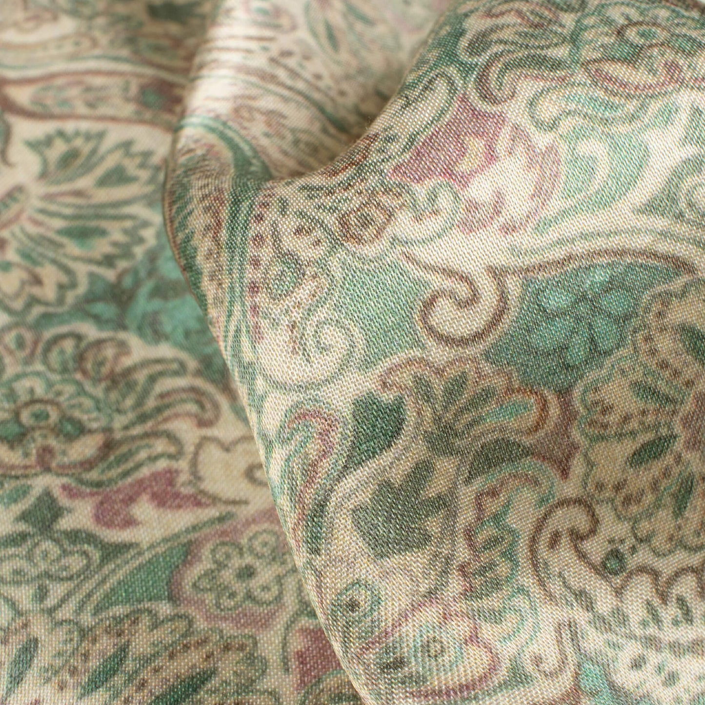 Seafoam Green And Cream Ethnic Pattern Digital Print Viscose Gaji Silk Fabric