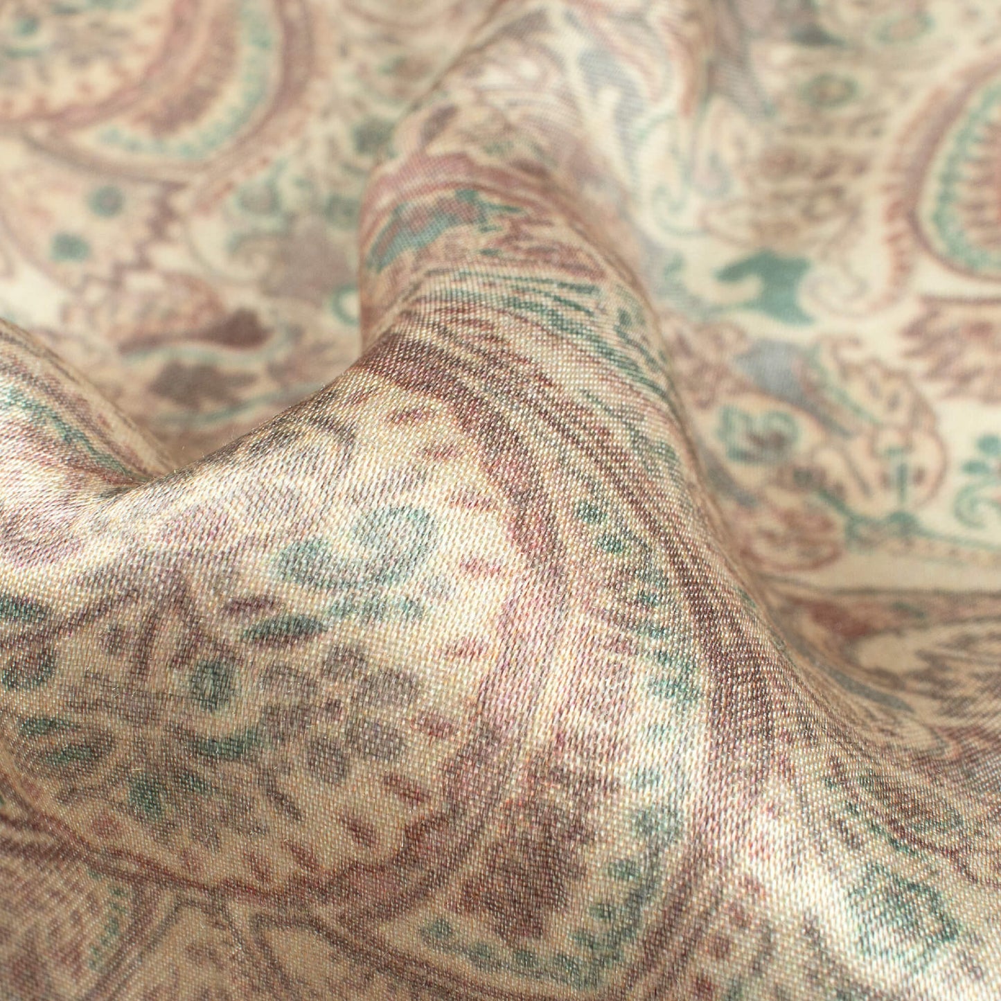 Cream and Brown Ethnic Pattern Digital Print Viscose Gaji Silk Fabric