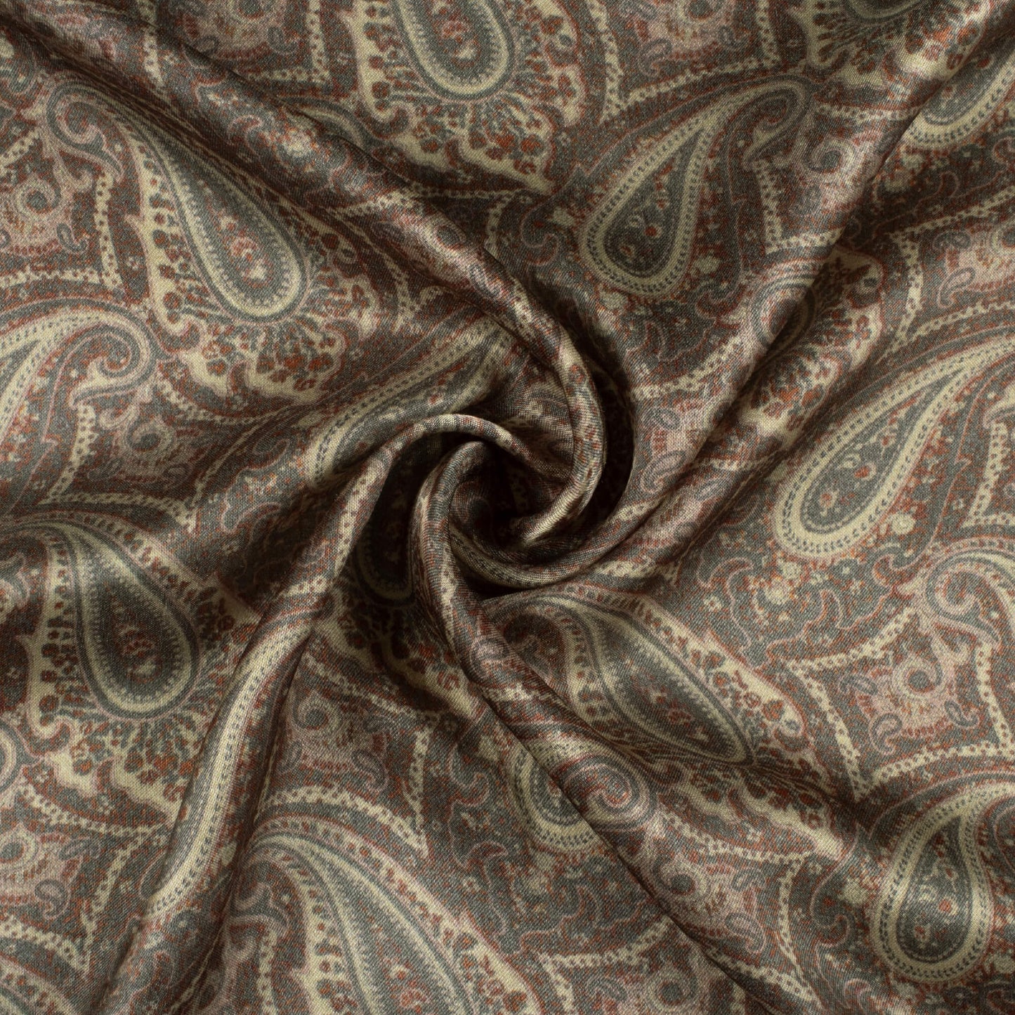 Fern Green And Purple Paisley Pattern Digital Print Viscose Gaji Silk Fabric