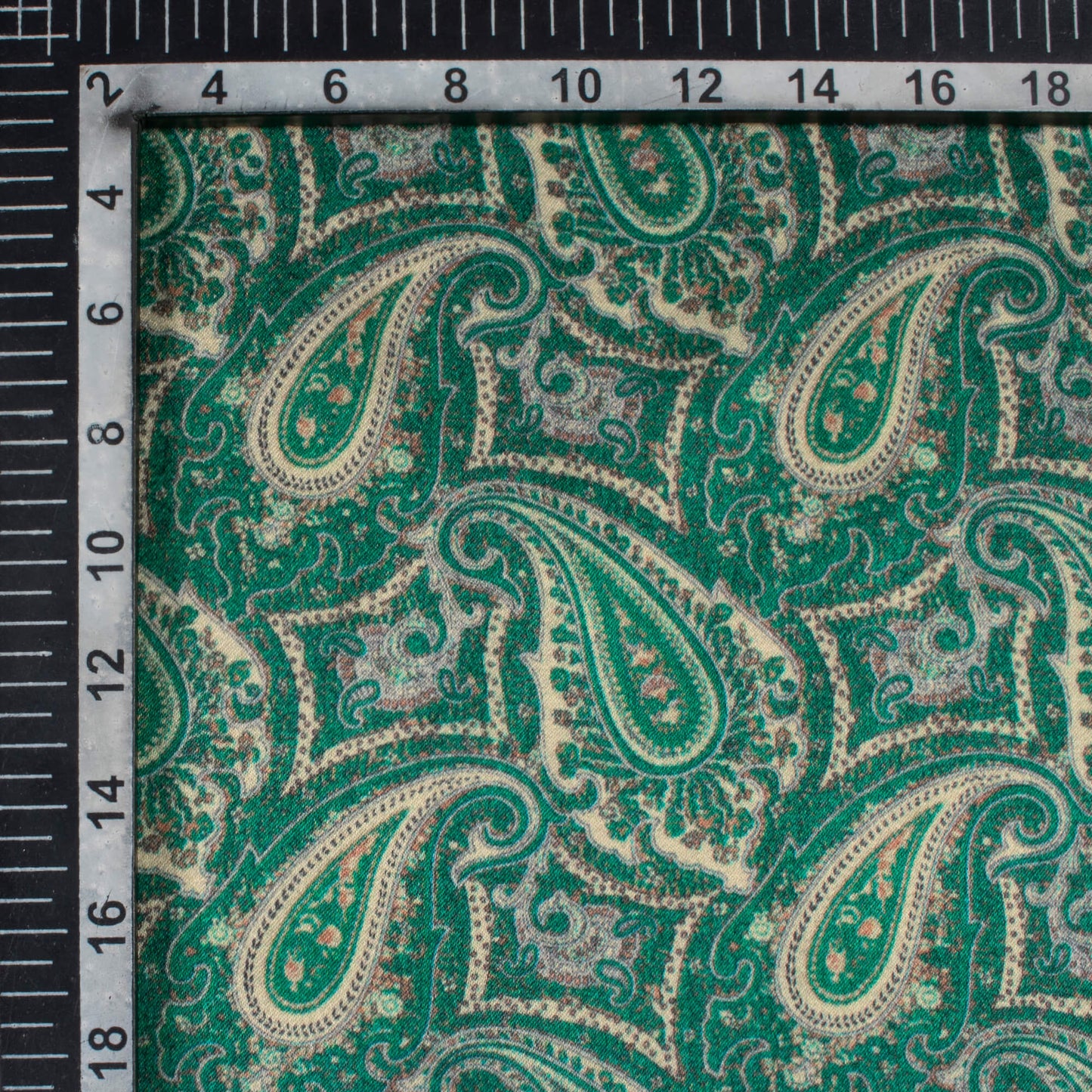 Kaitoke Green And Tea Green Paisley Pattern Digital Print Viscose Gaji Silk Fabric