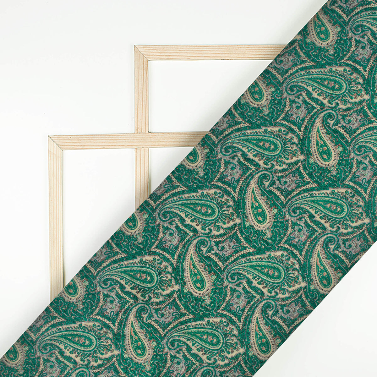 Kaitoke Green And Tea Green Paisley Pattern Digital Print Viscose Gaji Silk Fabric