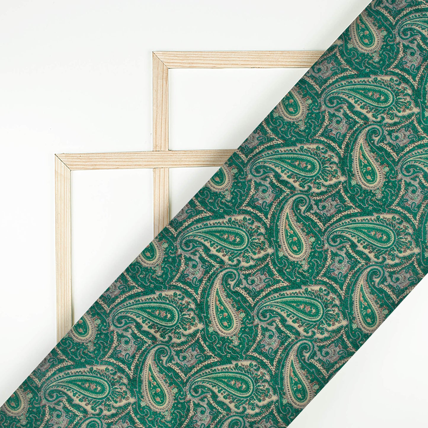 Kaitoke Green And Tea Green Paisley Pattern Digital Print Viscose Gaji Silk Fabric