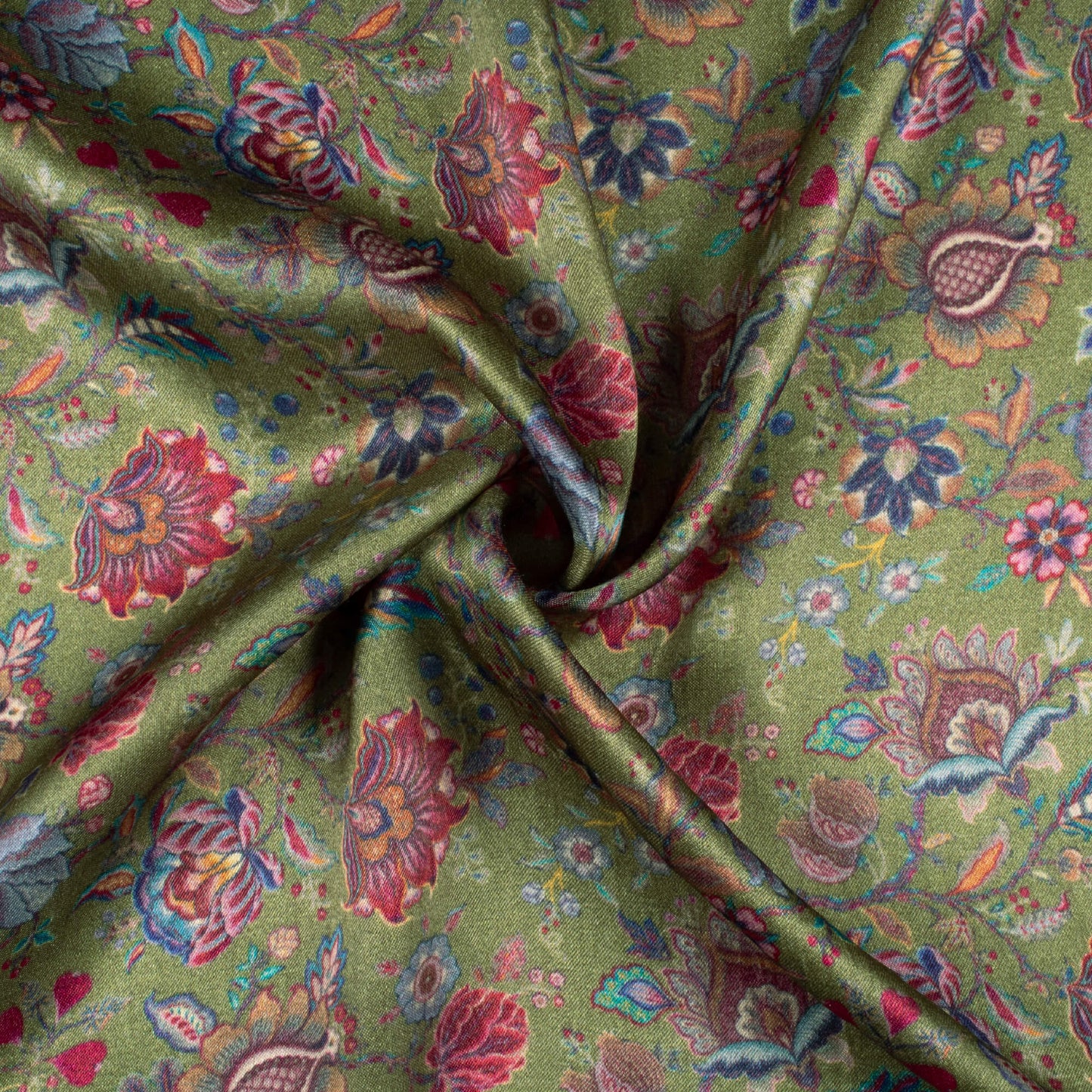 Hunter Green And Deep Pink Floral Pattern Digital Print Viscose Gaji Silk Fabric