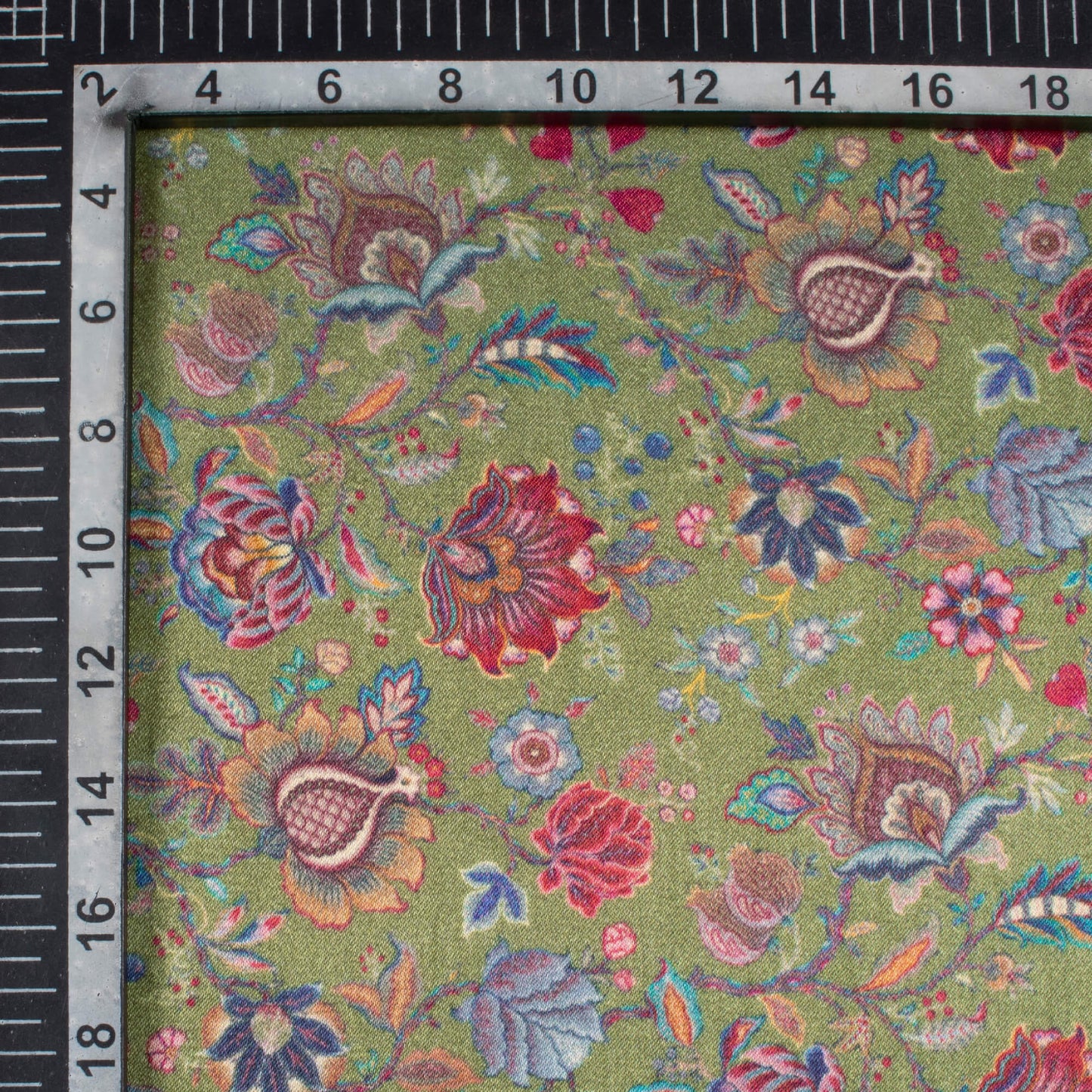 Hunter Green And Deep Pink Floral Pattern Digital Print Viscose Gaji Silk Fabric
