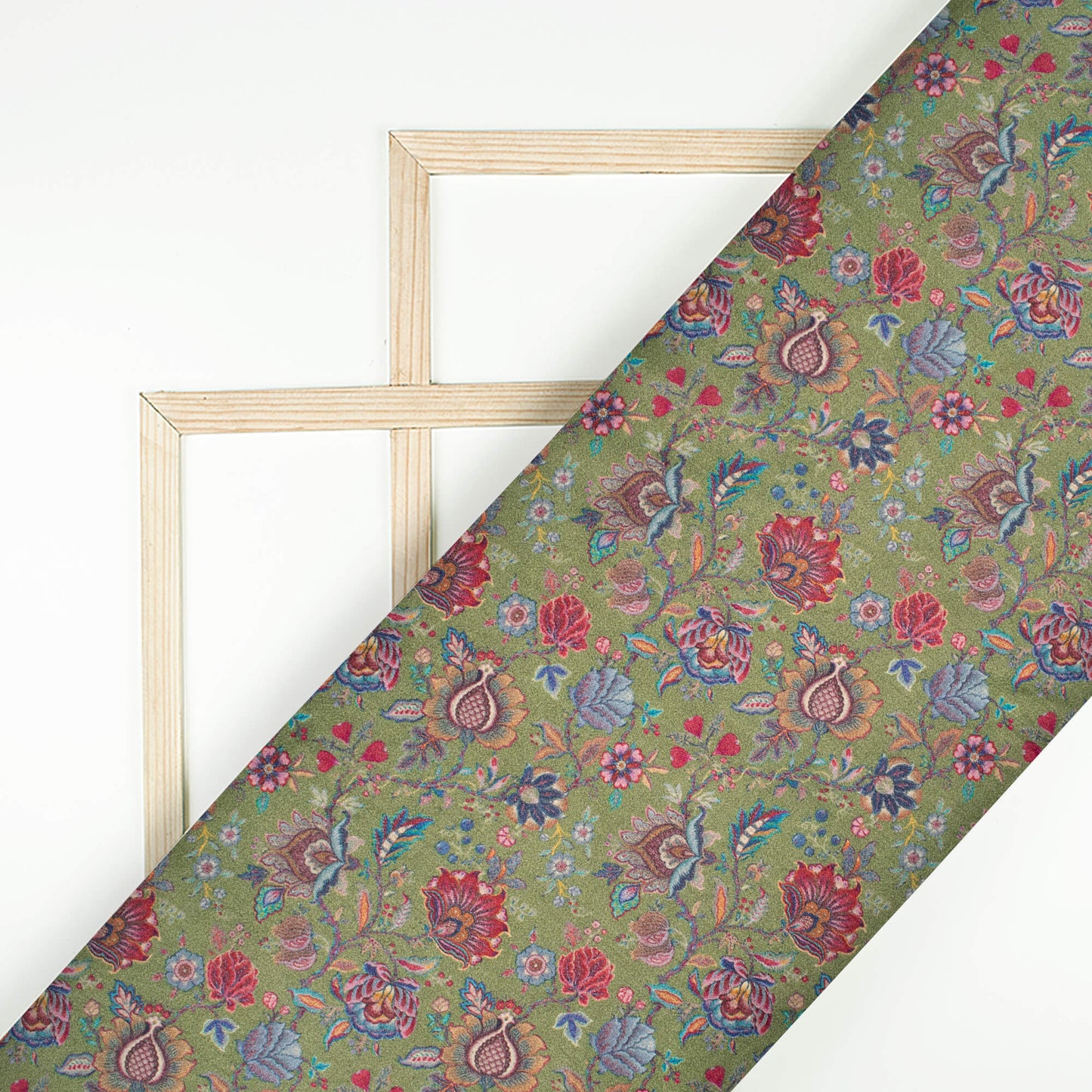 Hunter Green And Deep Pink Floral Pattern Digital Print Viscose Gaji Silk Fabric