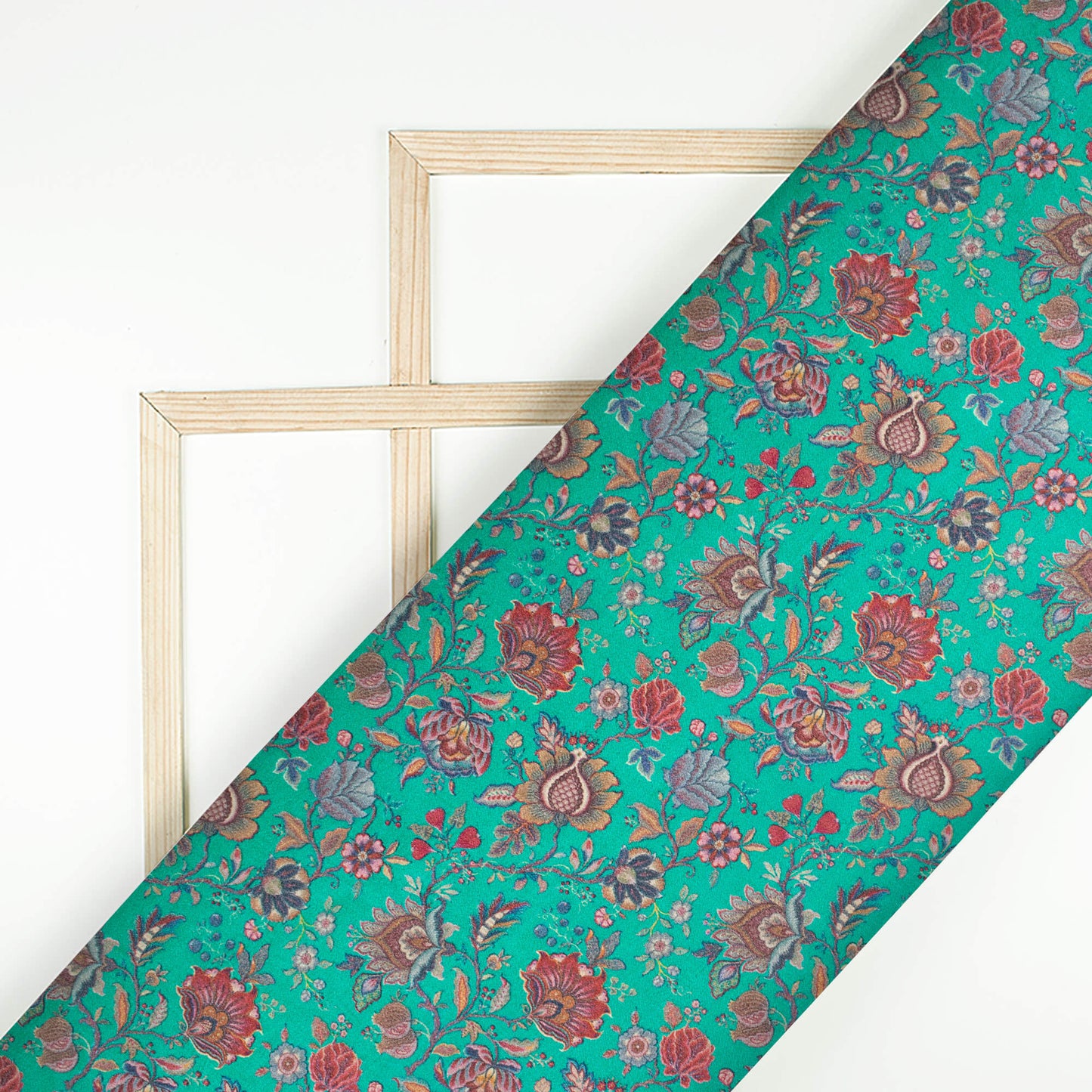 Dark Turquoise And Red Floral Pattern Digital Print Viscose Gaji Silk Fabric