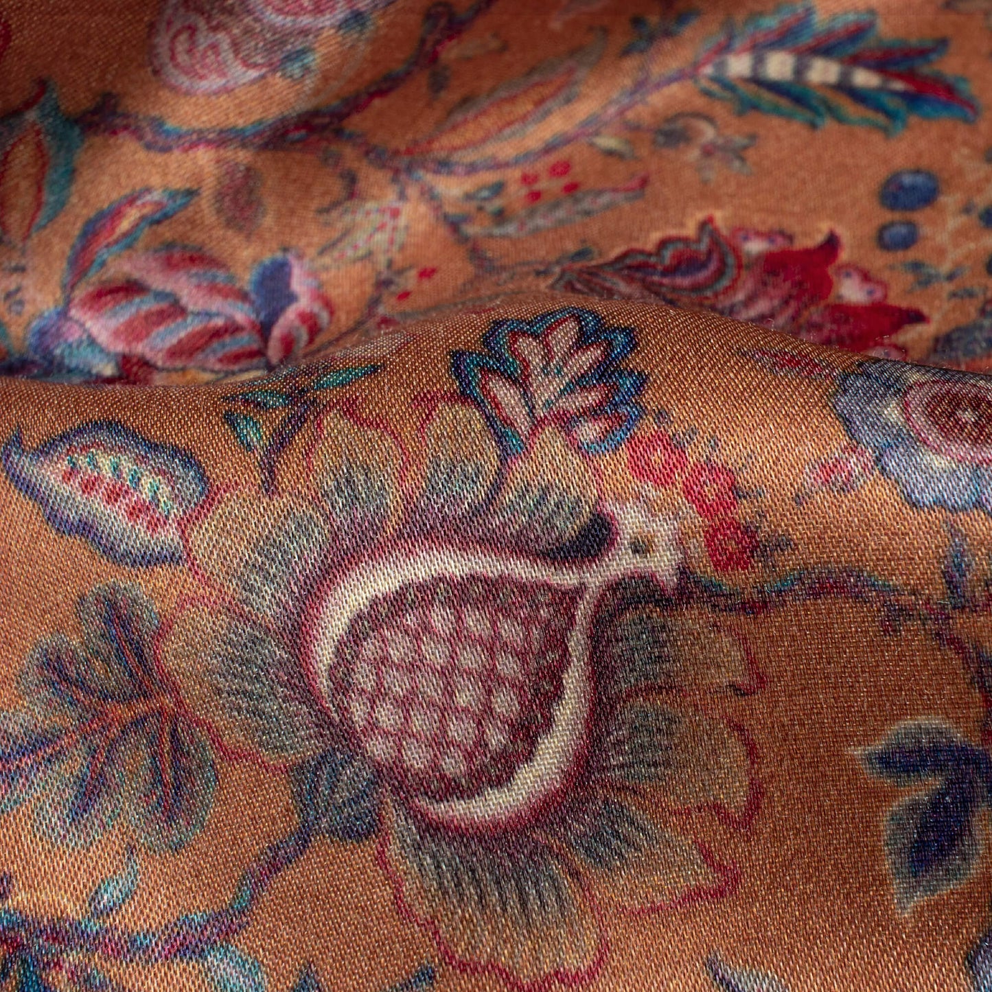 Sepia Brown And Deep Pink Floral Pattern Digital Print Viscose Gaji Silk Fabric