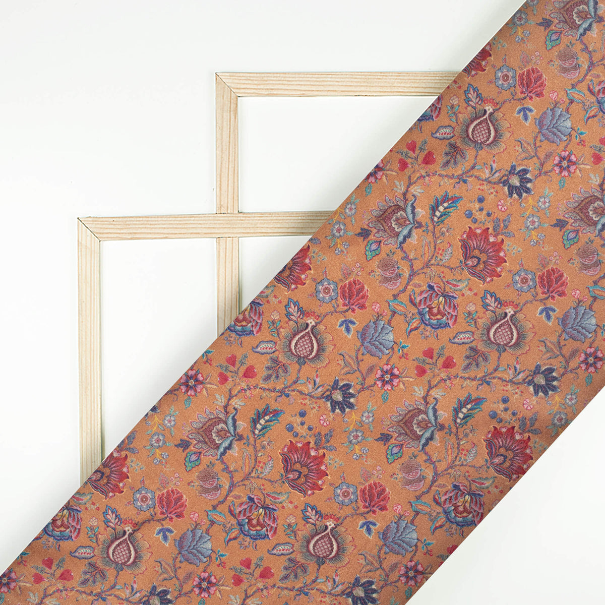 Sepia Brown And Deep Pink Floral Pattern Digital Print Viscose Gaji Silk Fabric