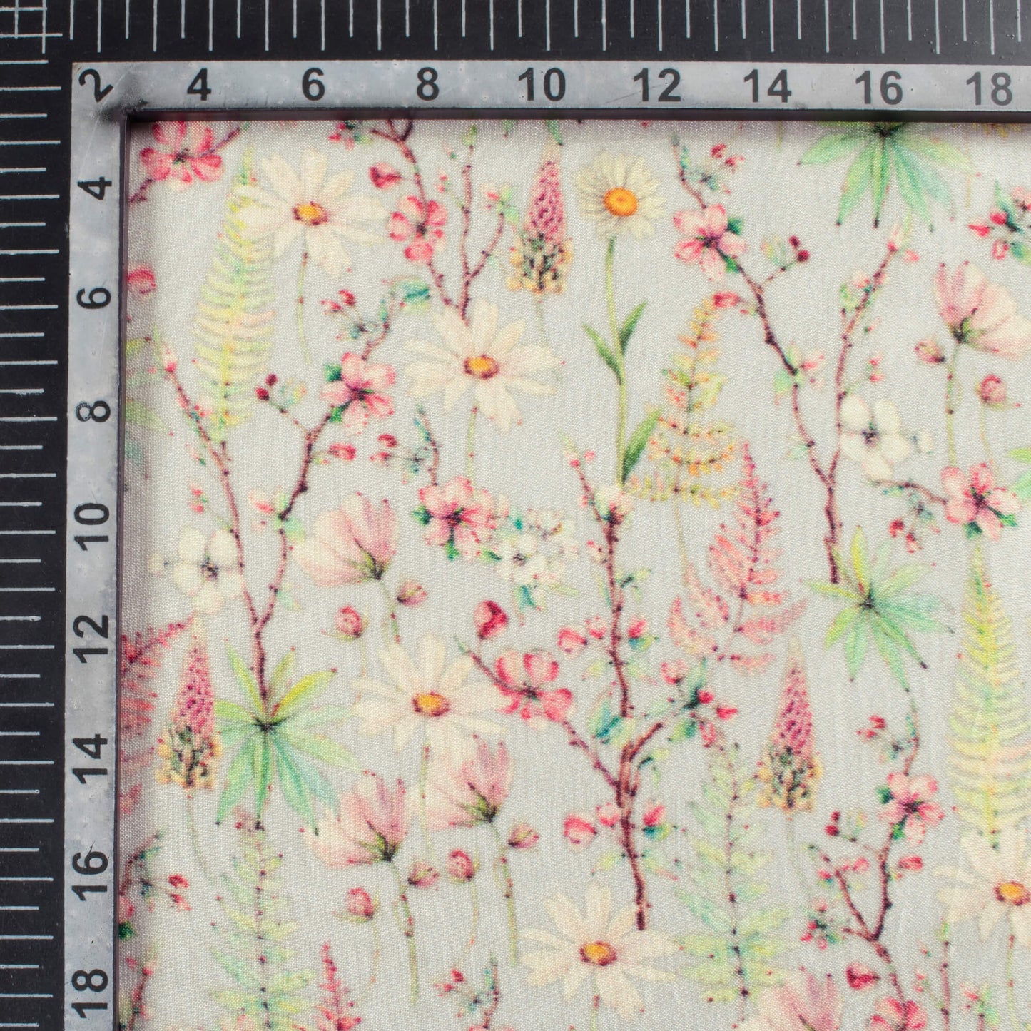 Stone Grey And Pink Floral Pattern Digital Print Viscose Gaji Silk Fabric