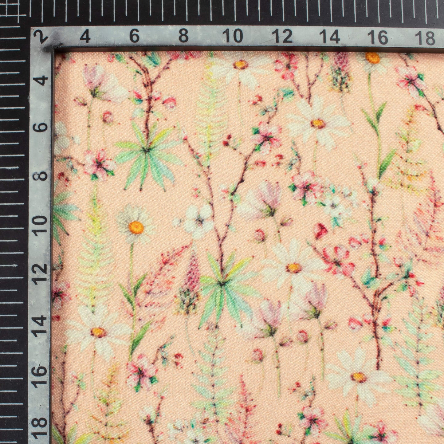 Peach And Pink Floral Pattern Digital Print Viscose Gaji Silk Fabric